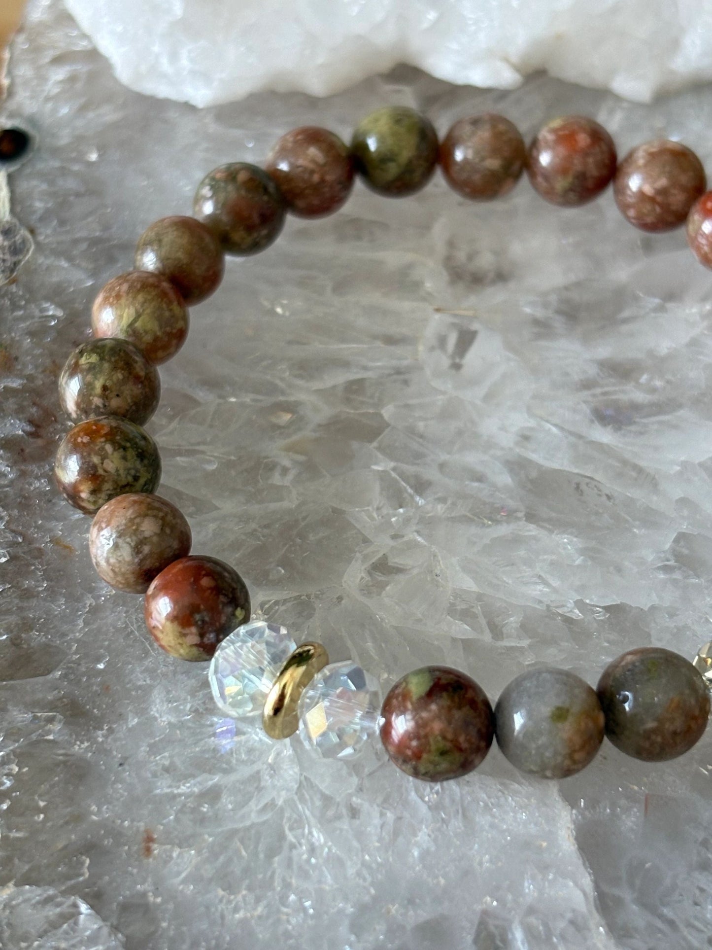 8mm Gold Unakite Crystal Bracelet – Grounded Growth • Emotional Balance • Earth Wisdom
