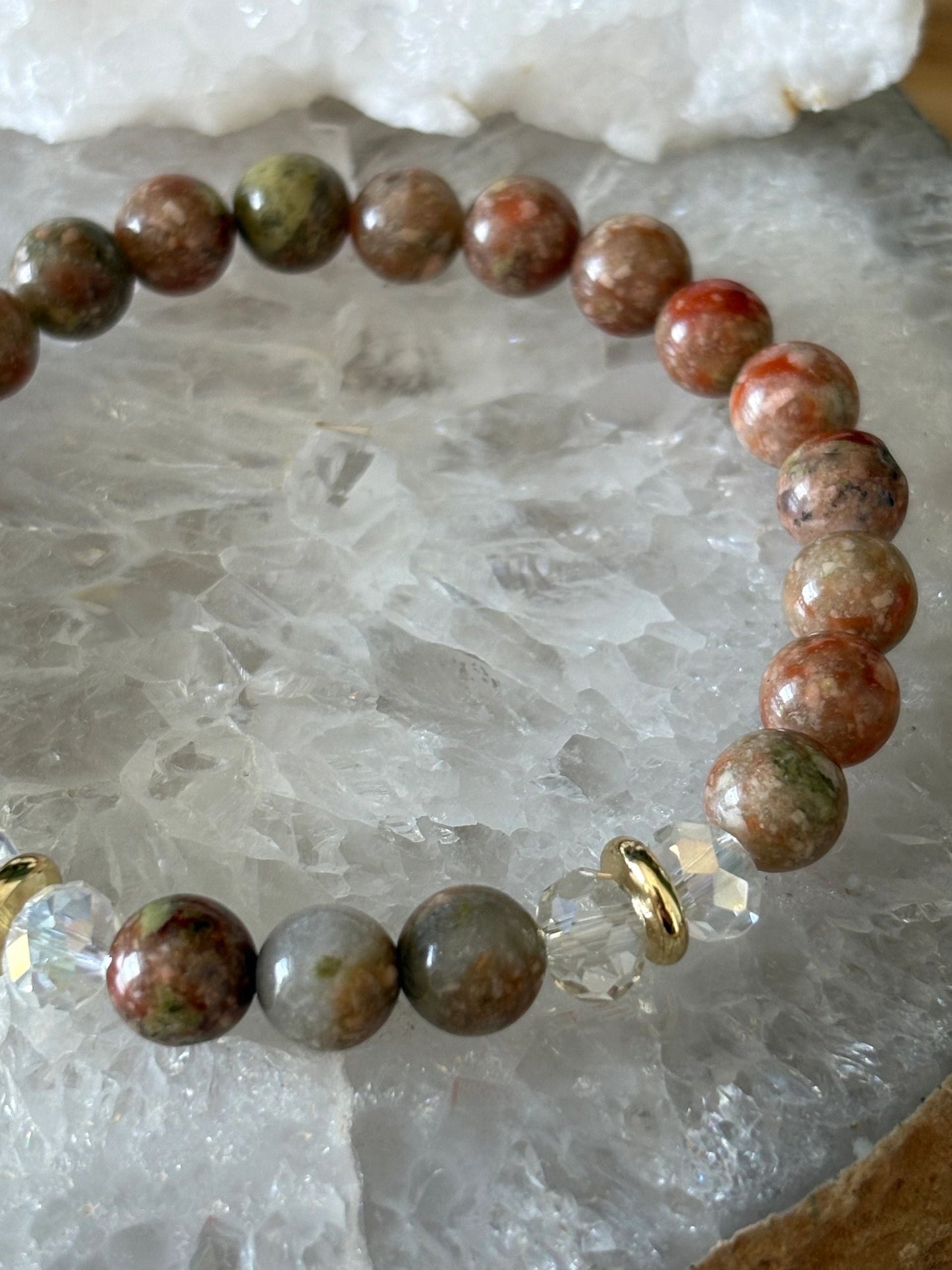 8mm Gold Unakite Crystal Bracelet – Grounded Growth • Emotional Balance • Earth Wisdom