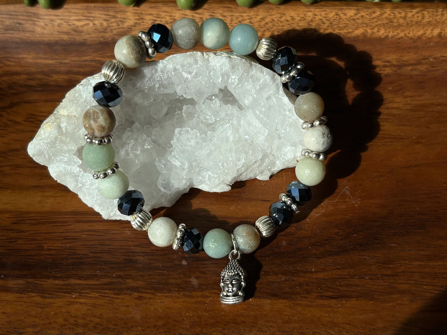 Matte Amazonite Bracelet with Buddha Charm – Supports Communication, Emotional Balance, and Inner Peace