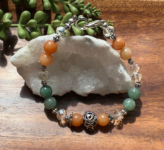 8mm Green & Orange Aventurine Crystal Bracelet – Heart Healing • Optimism • Steady Growth