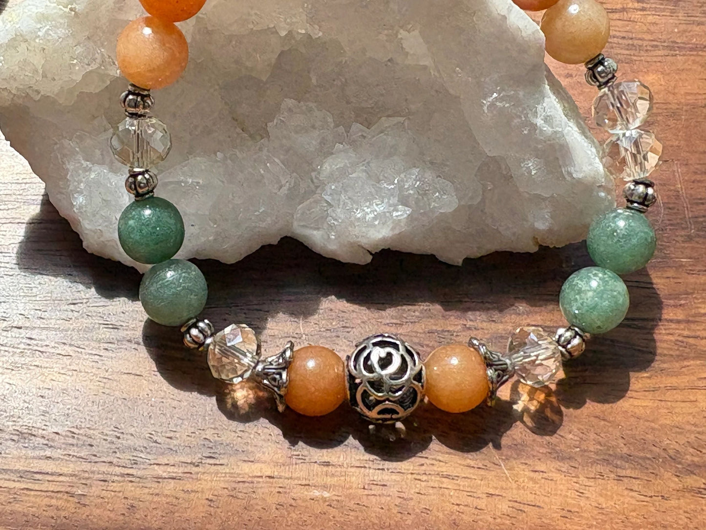 8mm Green & Orange Aventurine Crystal Bracelet – Heart Healing • Optimism • Steady Growth