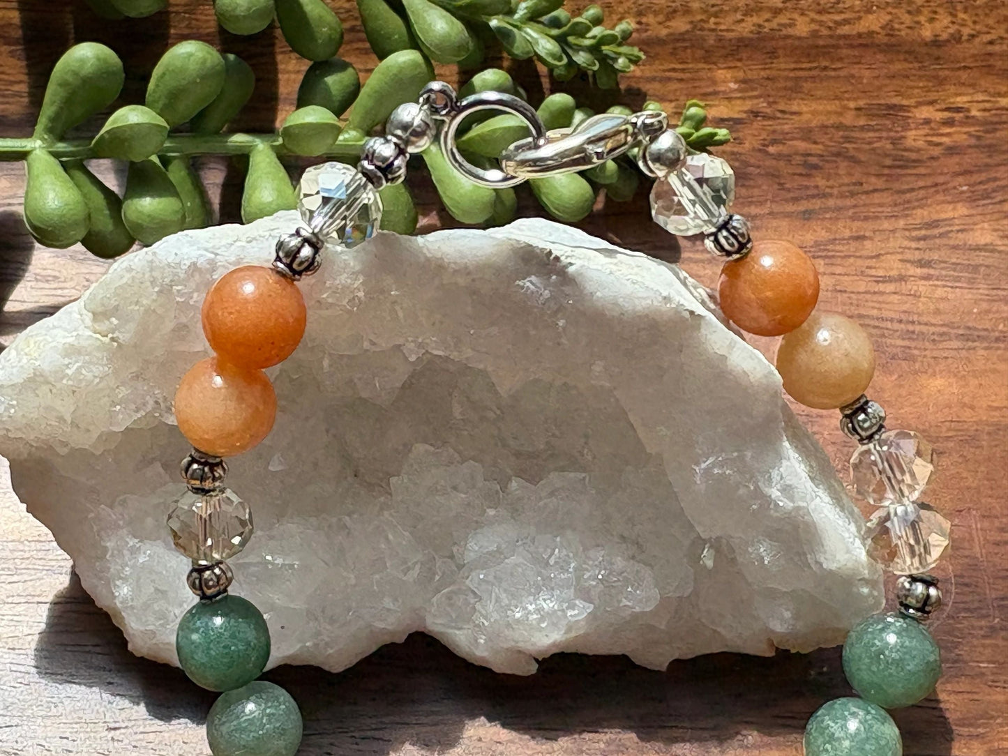 8mm Green & Orange Aventurine Crystal Bracelet – Heart Healing • Optimism • Steady Growth