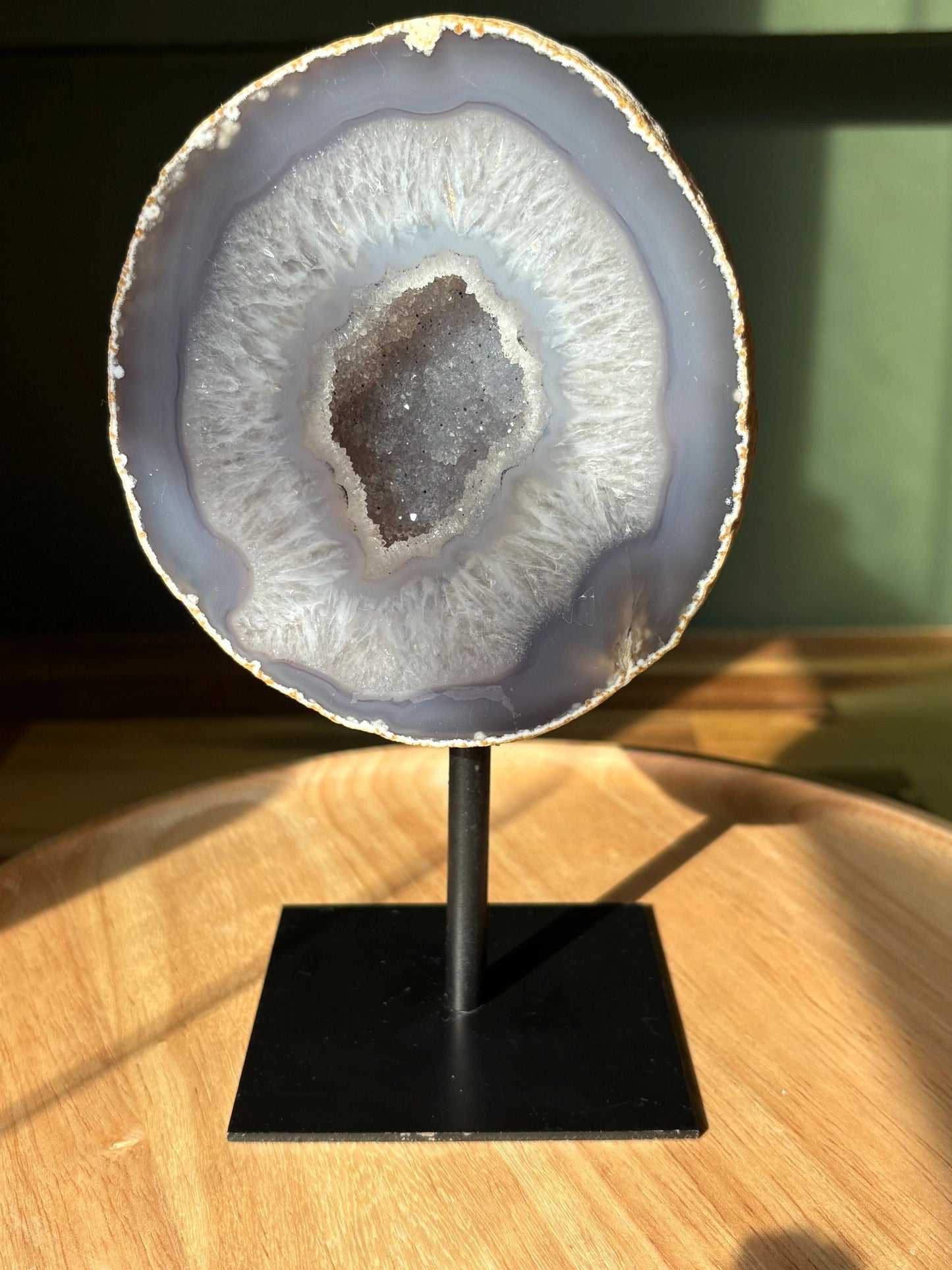 Agate Druzy Display on Stand – Calm, Intuition, Cosmic Glow | 2.27 lbs.