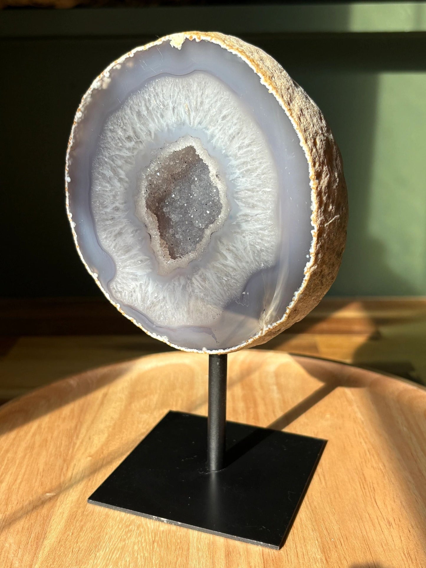 Agate Druzy Display on Stand – Calm, Intuition, Cosmic Glow | 2.27 lbs.
