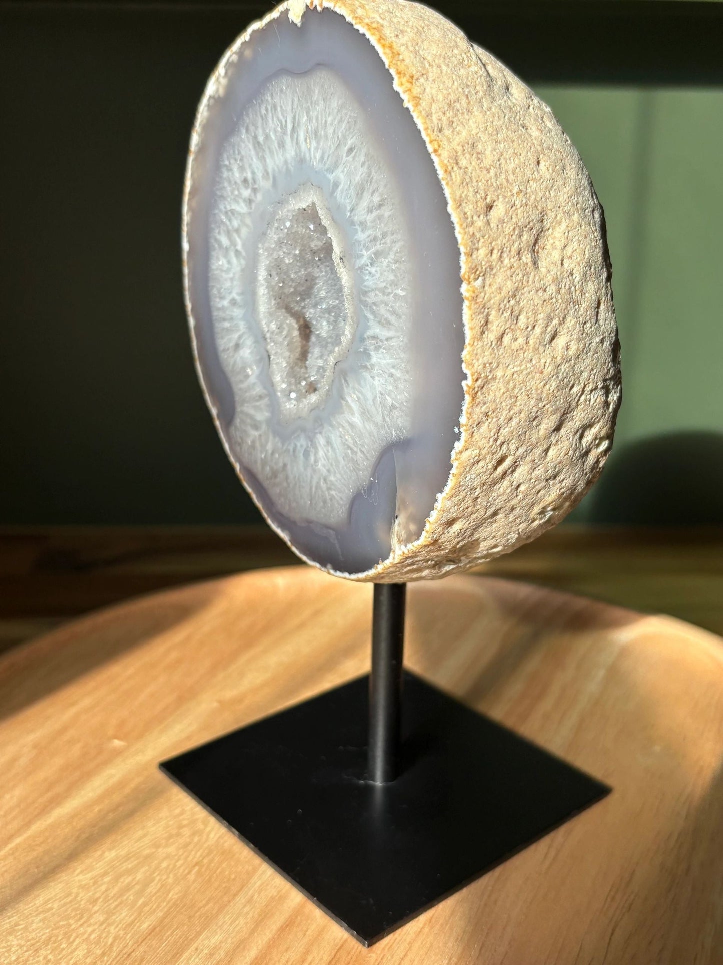 Agate Druzy Display on Stand – Calm, Intuition, Cosmic Glow | 2.27 lbs.