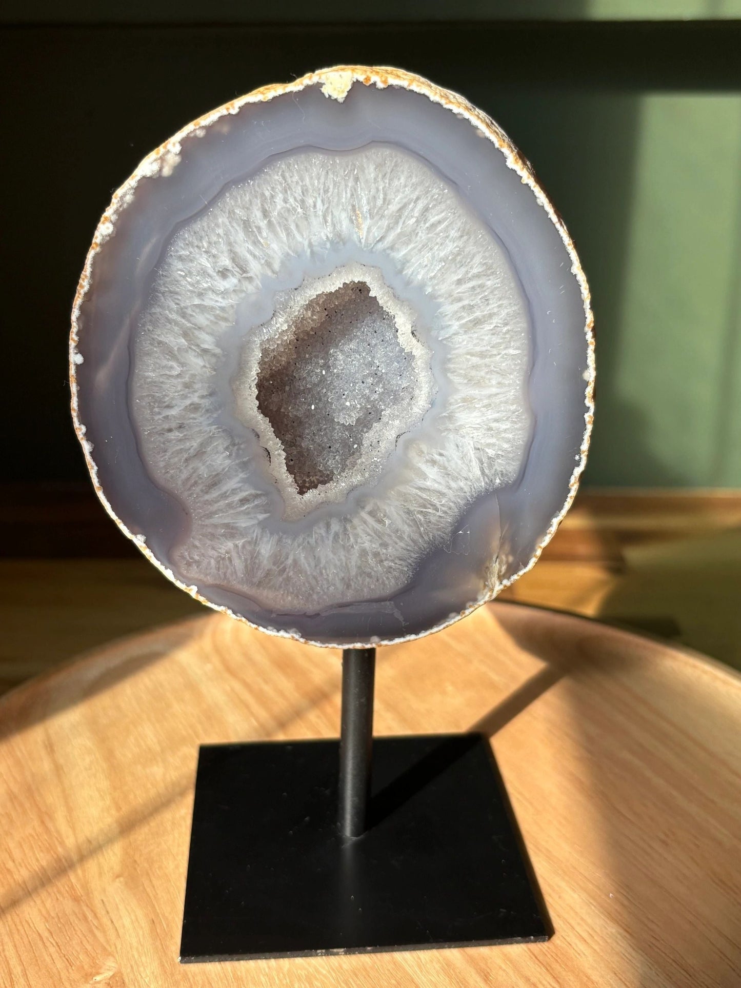 Agate Druzy Display on Stand – Calm, Intuition, Cosmic Glow | 2.27 lbs.