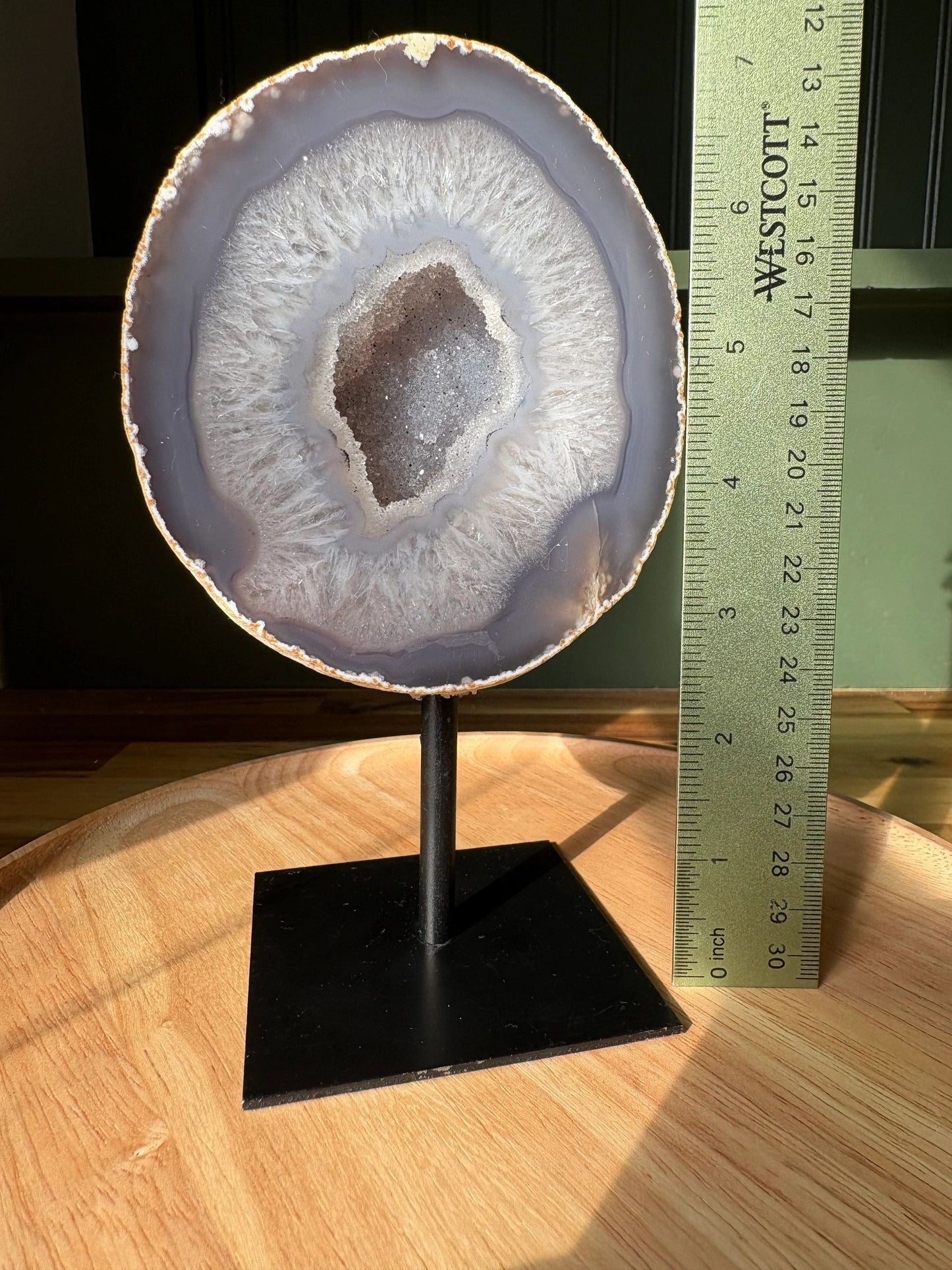 Agate Druzy Display on Stand – Calm, Intuition, Cosmic Glow | 2.27 lbs.