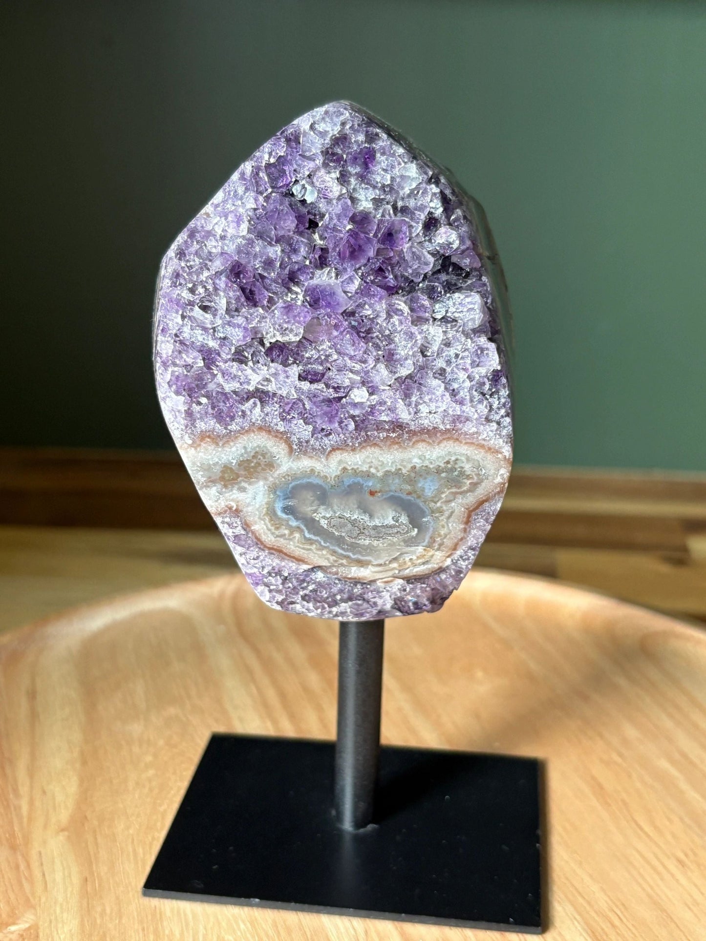 💜 Raw Amethyst & Banded Agate Freeform on Stand – Intuition, Protection & Earth Magic | 1.37 lbs