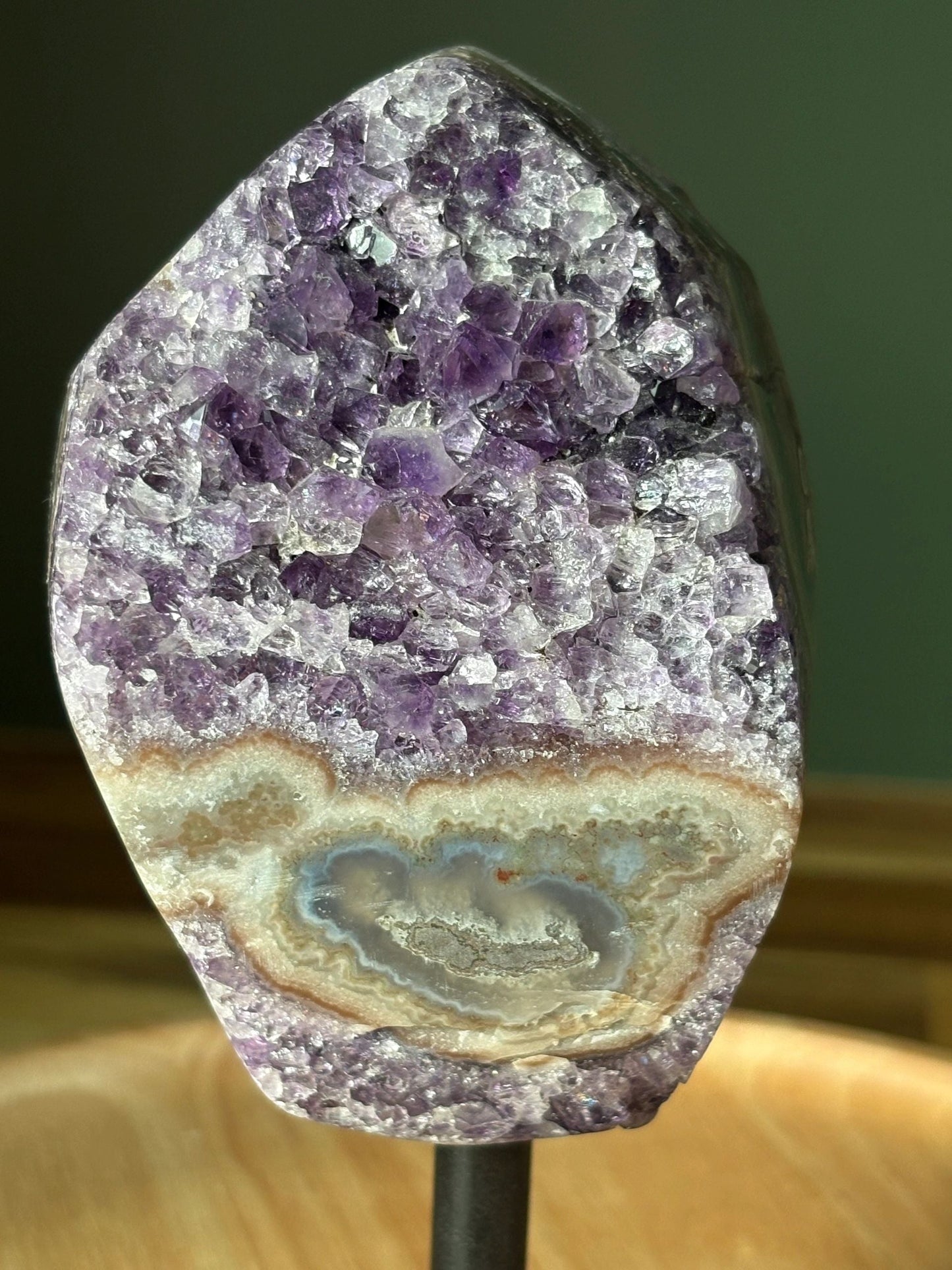 💜 Raw Amethyst & Banded Agate Freeform on Stand – Intuition, Protection & Earth Magic | 1.37 lbs