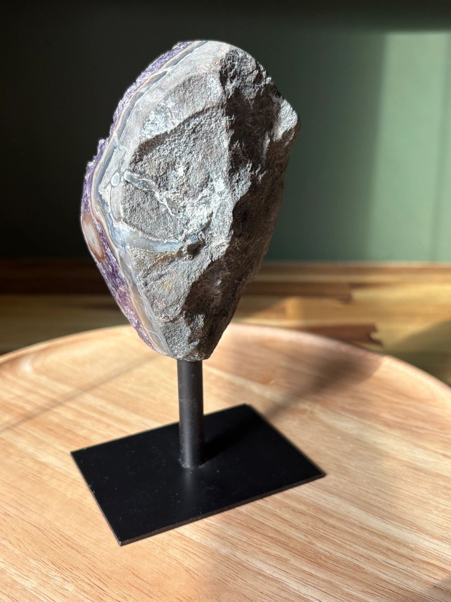 💜 Raw Amethyst & Banded Agate Freeform on Stand – Intuition, Protection & Earth Magic | 1.37 lbs