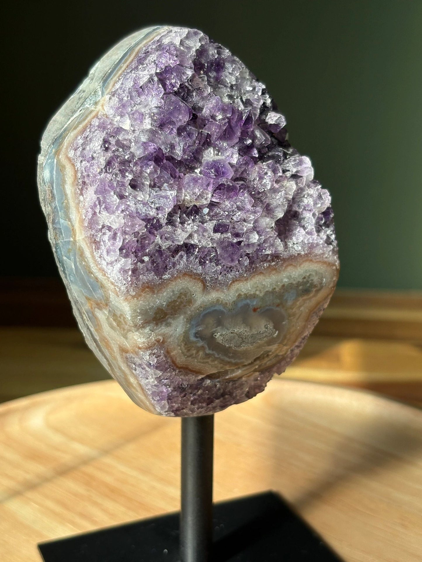 💜 Raw Amethyst & Banded Agate Freeform on Stand – Intuition, Protection & Earth Magic | 1.37 lbs
