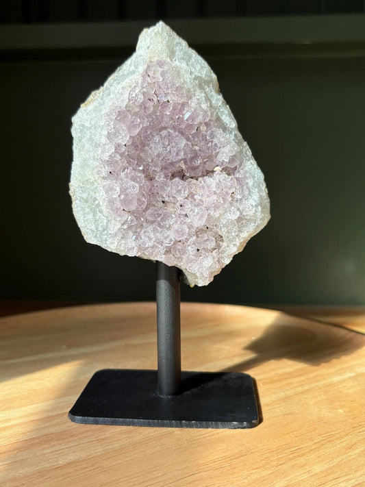 Raw Amethyst Triangle on Stand – Intuition, Protection & Clarity 0.77 lbs.