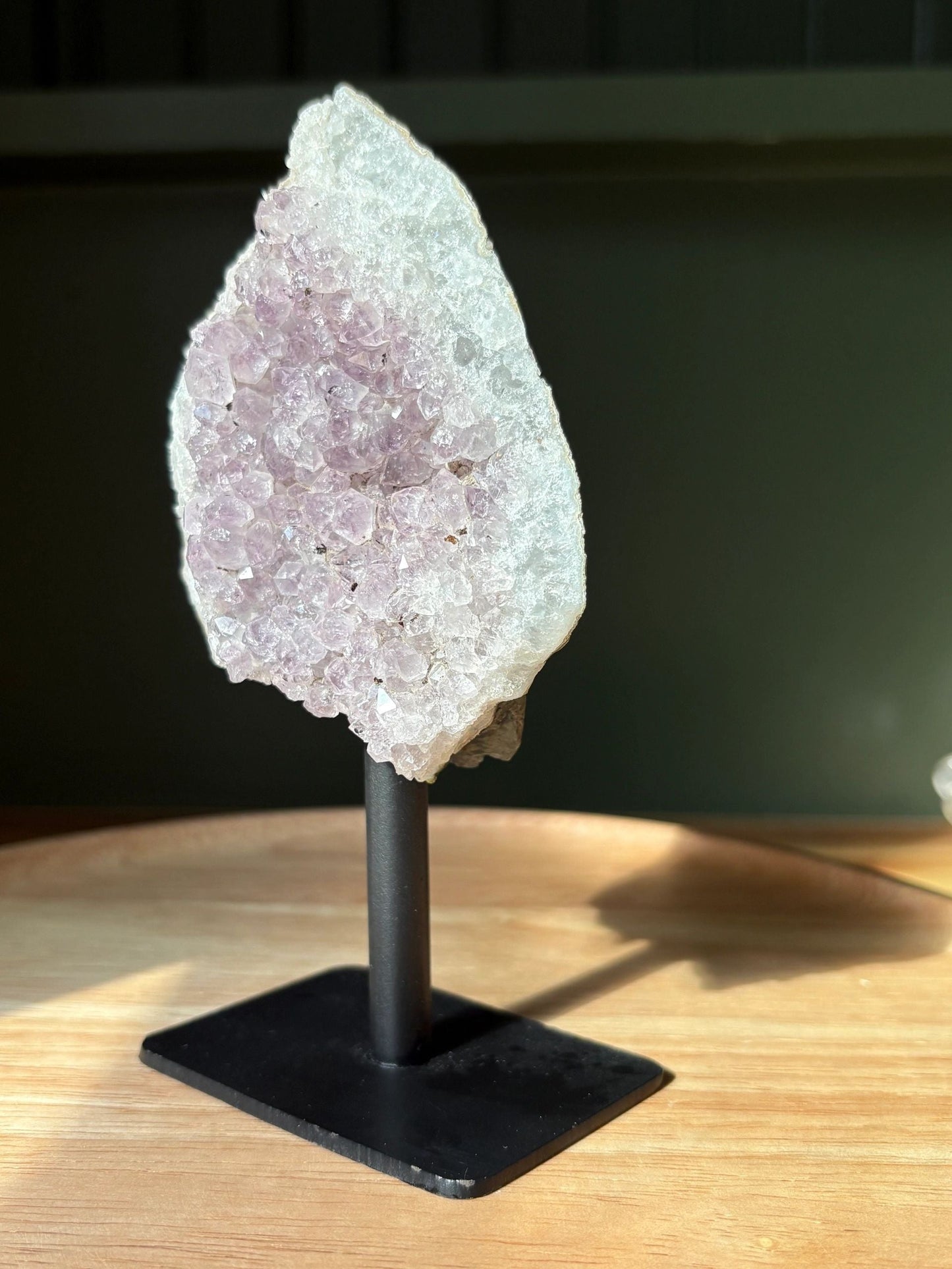 Raw Amethyst Triangle on Stand – Intuition, Protection & Clarity 0.77 lbs.