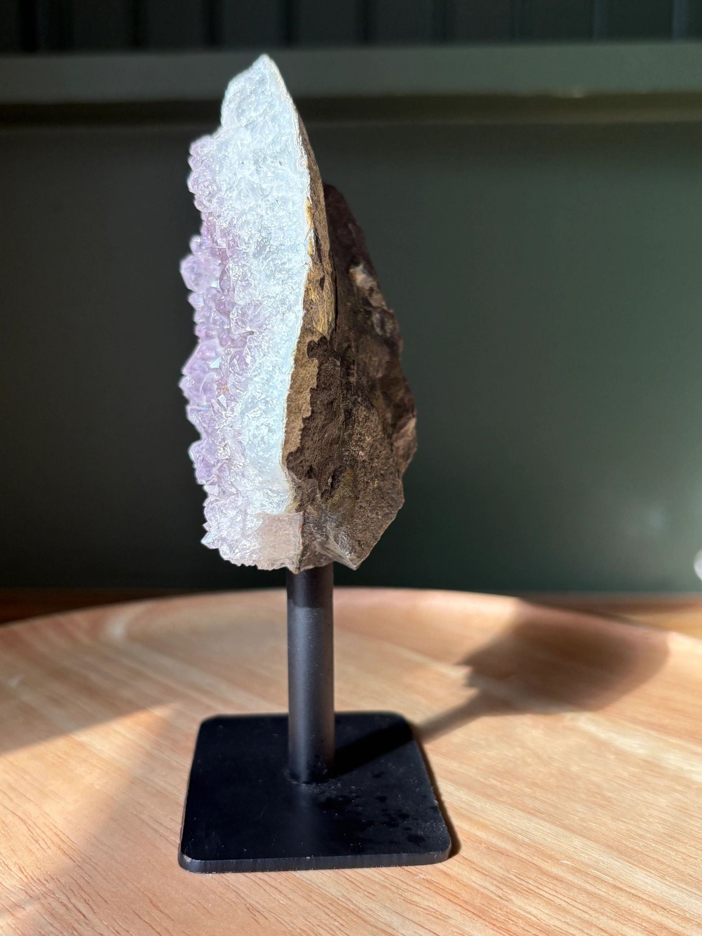 Raw Amethyst Triangle on Stand – Intuition, Protection & Clarity 0.77 lbs.