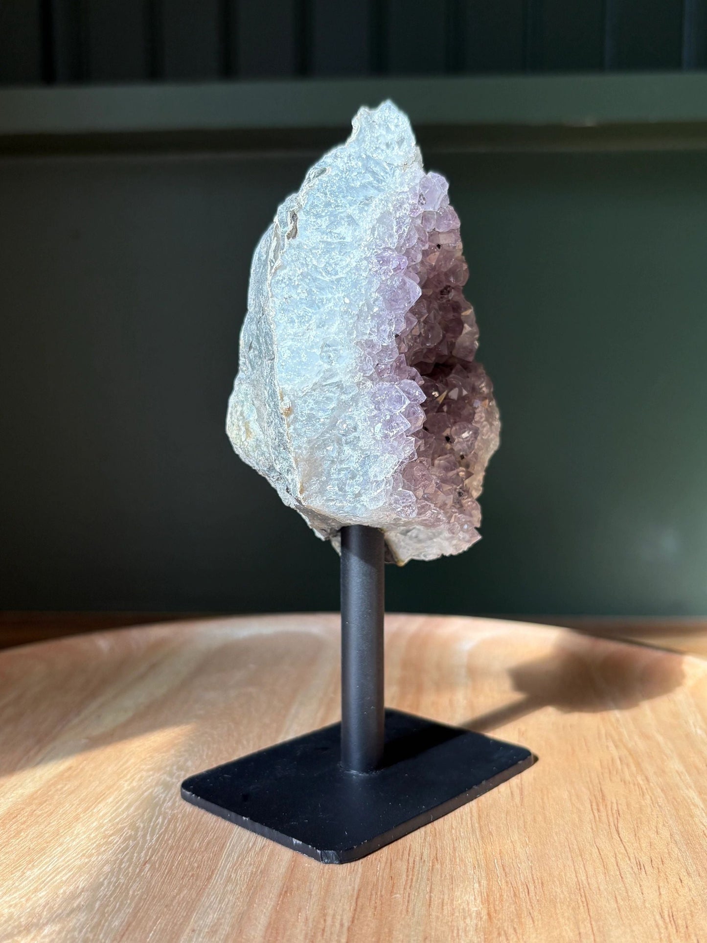 Raw Amethyst Triangle on Stand – Intuition, Protection & Clarity 0.77 lbs.