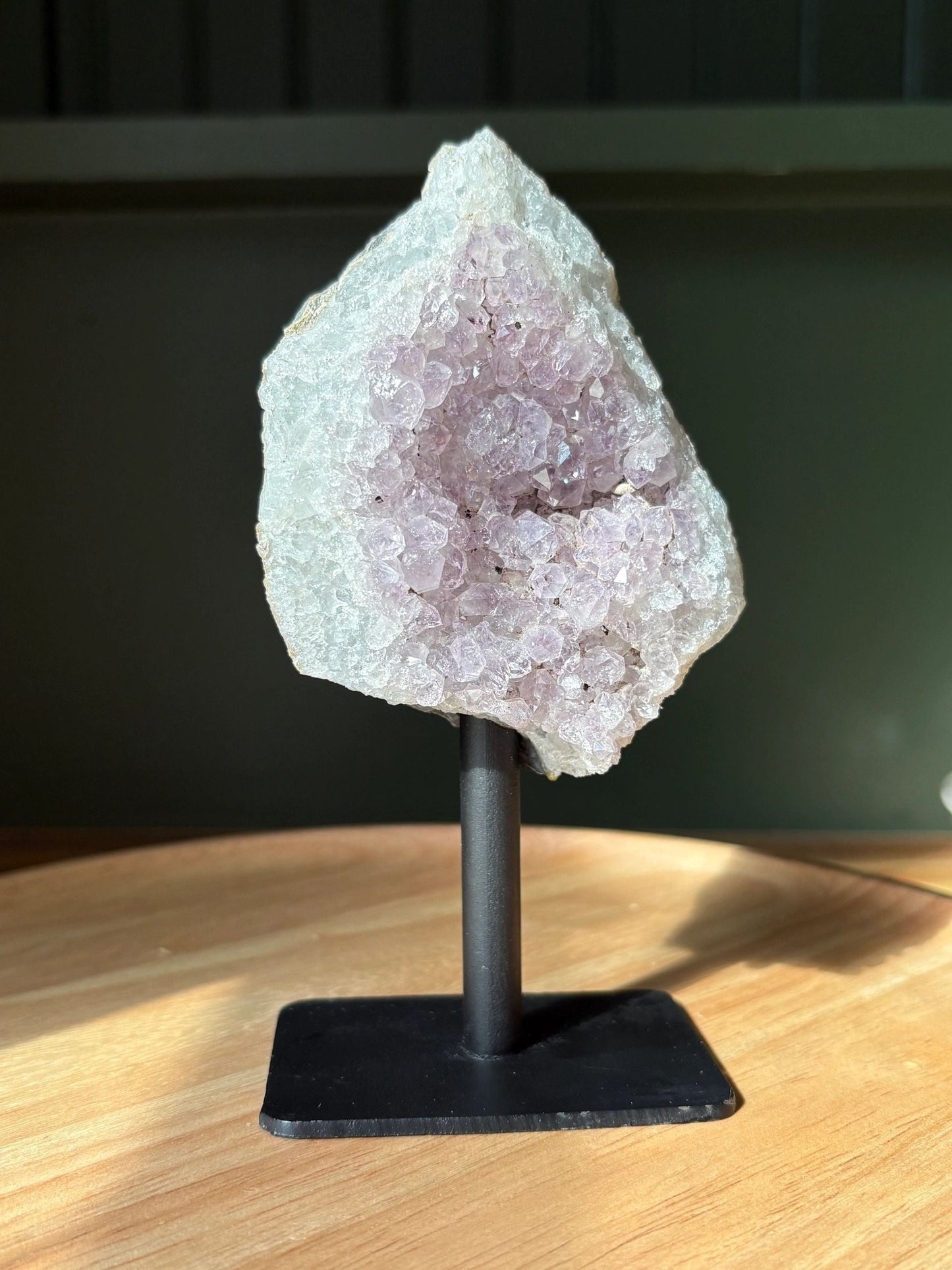 Raw Amethyst Triangle on Stand – Intuition, Protection & Clarity 0.77 lbs.