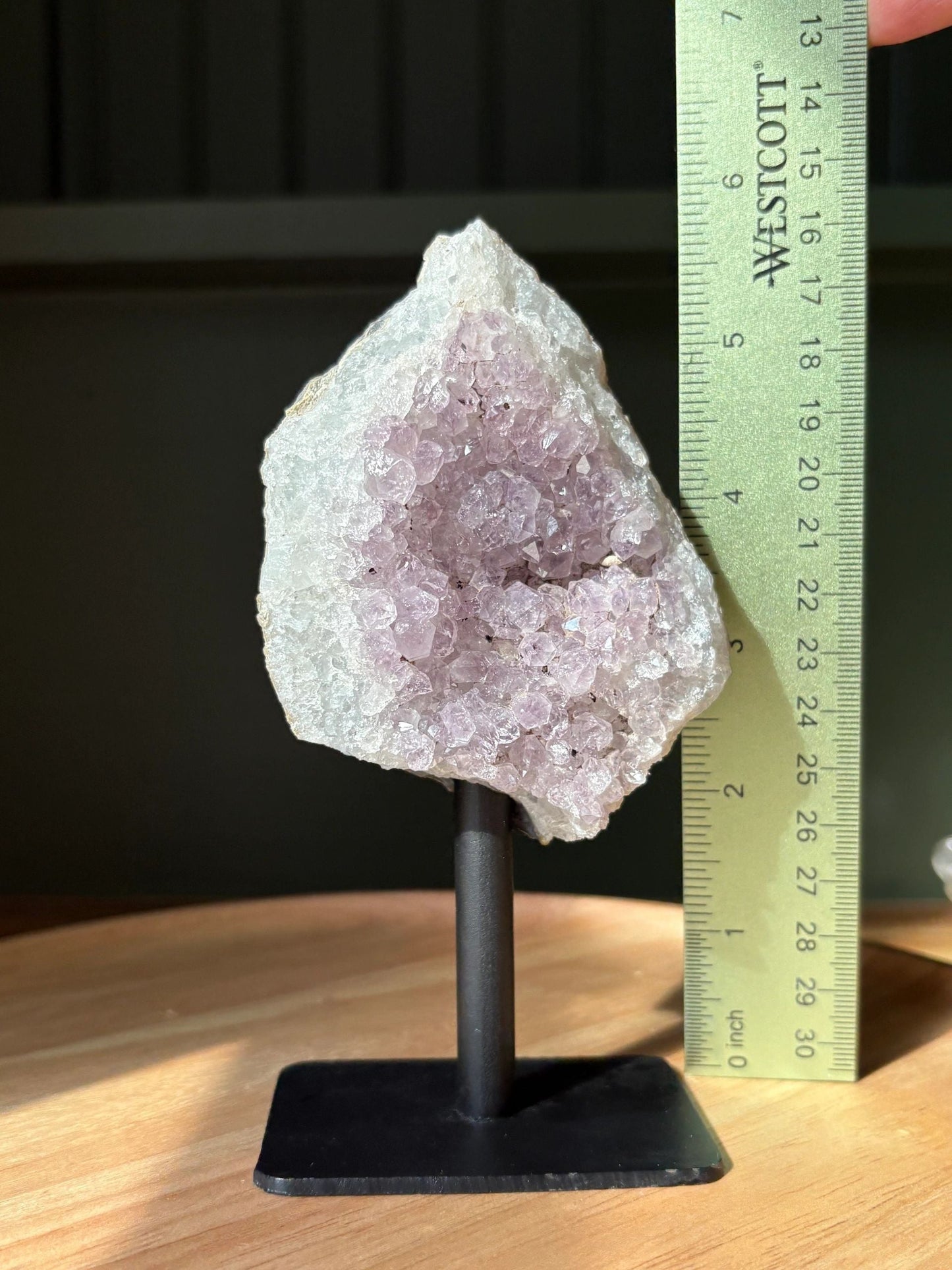 Raw Amethyst Triangle on Stand – Intuition, Protection & Clarity 0.77 lbs.