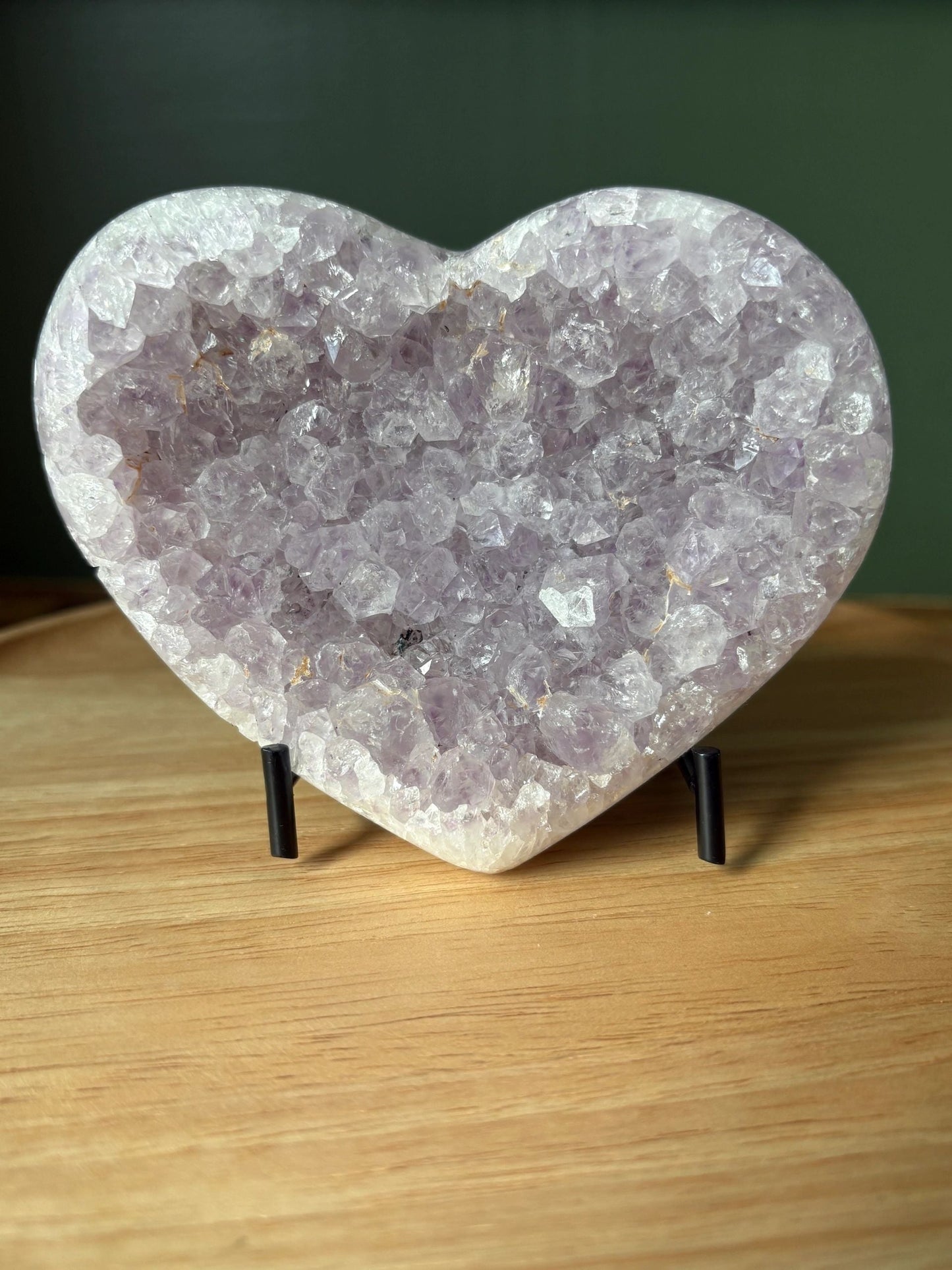 💜 Raw Amethyst Druzy Heart on Stand – Calm, Intuition & Starlit Serenity | 1.16 lb