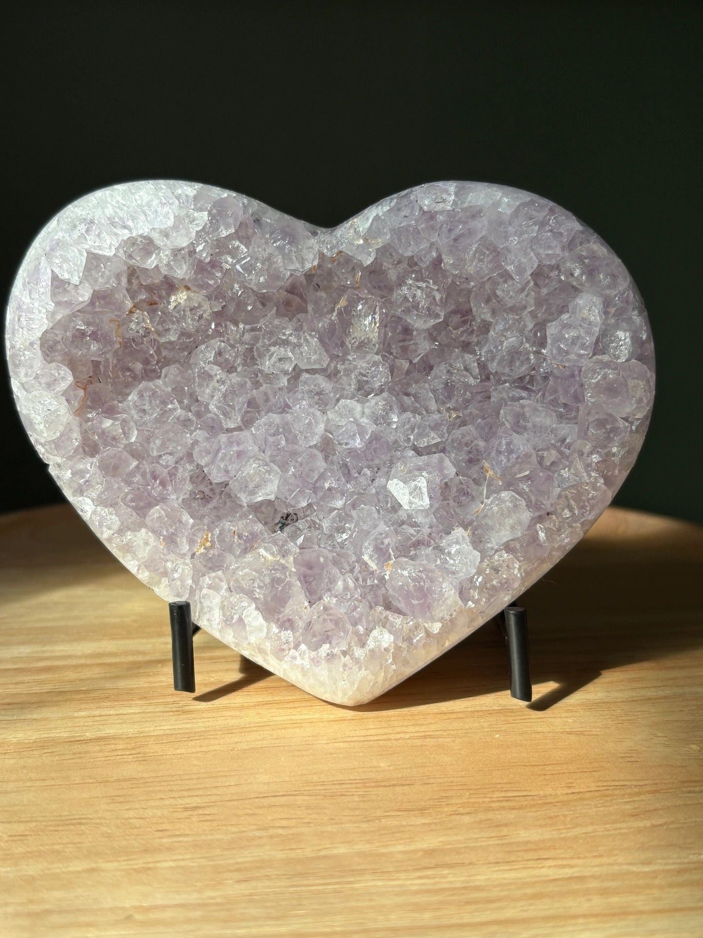 💜 Raw Amethyst Druzy Heart on Stand – Calm, Intuition & Starlit Serenity | 1.16 lb