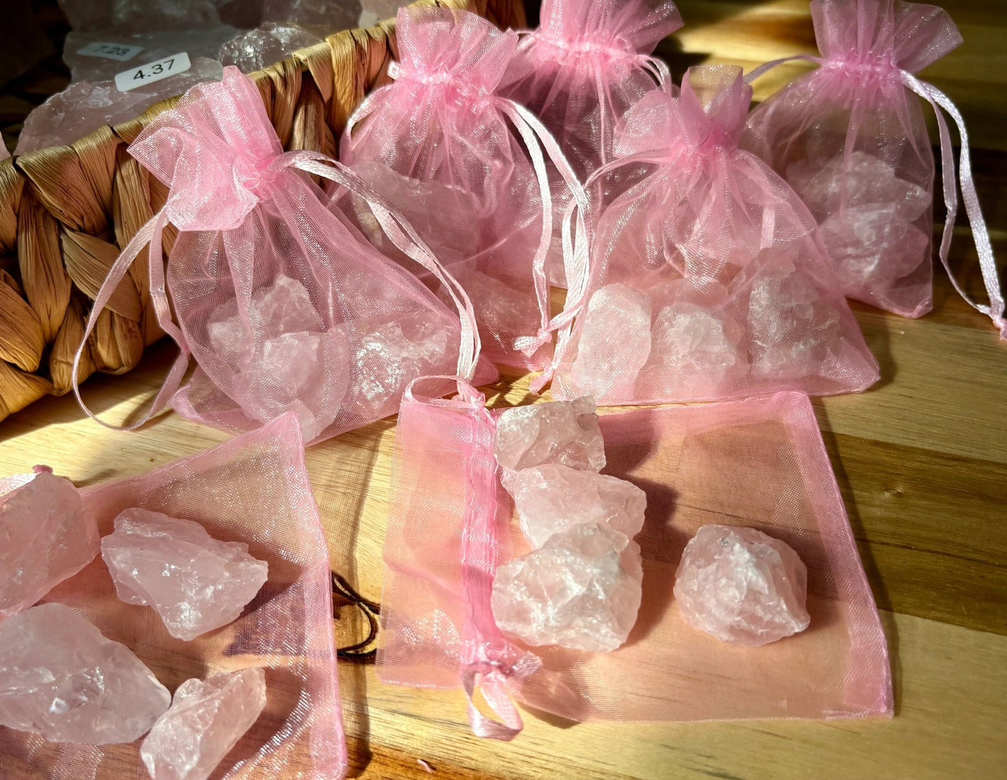 🌸 Raw Rose Quartz Mini & Standard Mesh Bag – Love, Harmony & Heart Healing | Choose Your Size