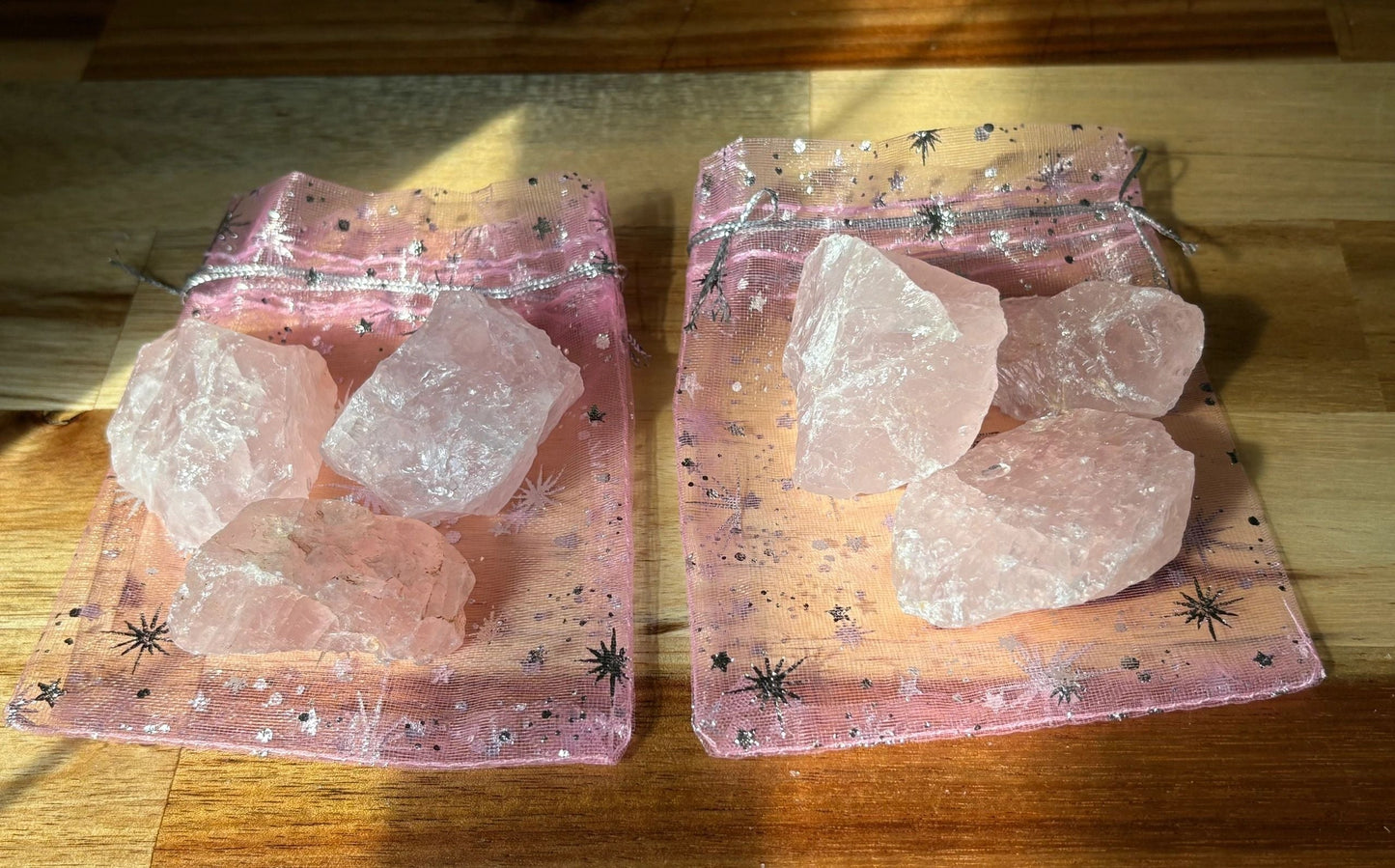 🌸 Raw Rose Quartz Mini & Standard Mesh Bag – Love, Harmony & Heart Healing | Choose Your Size