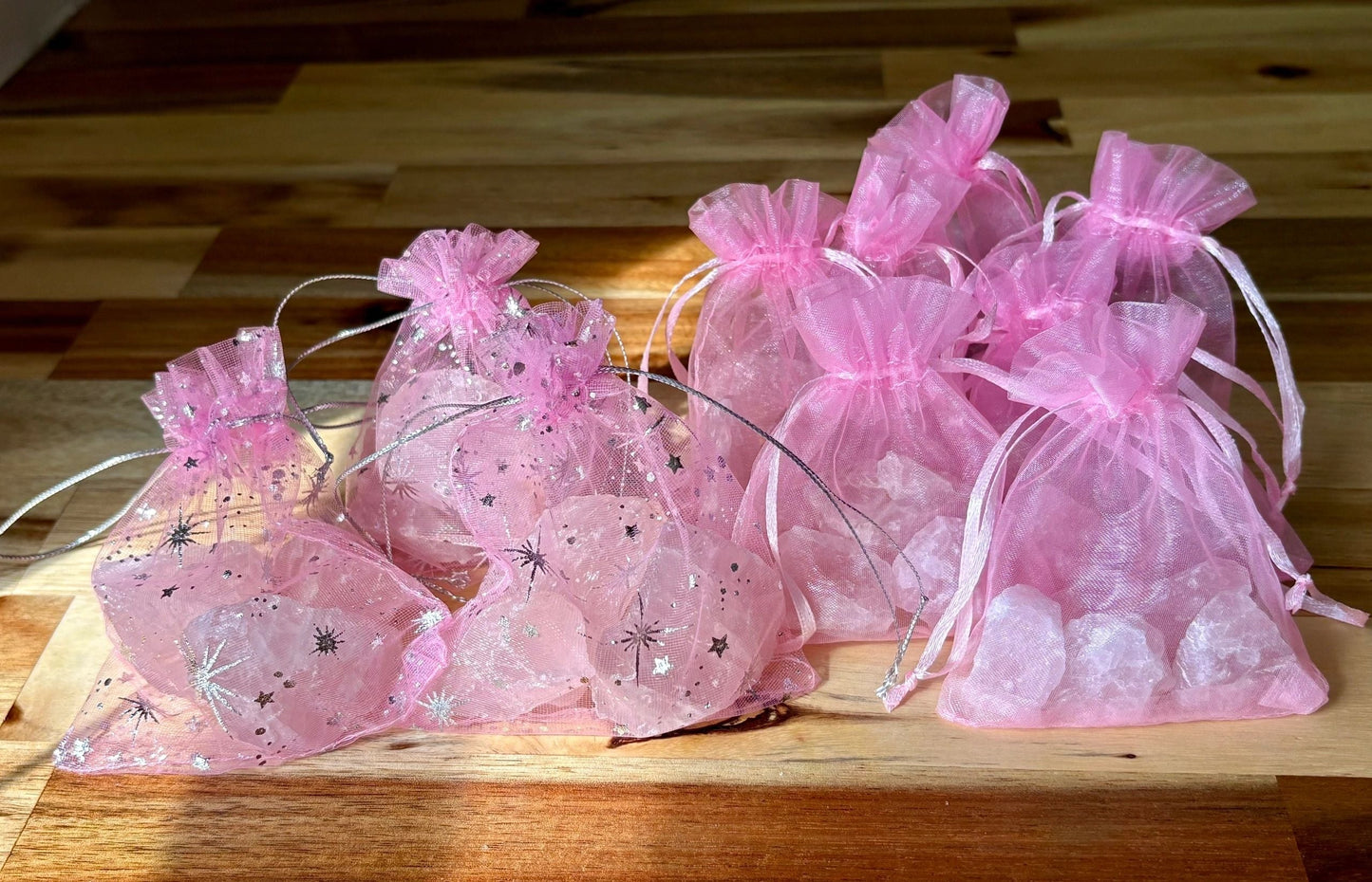 🌸 Raw Rose Quartz Mini & Standard Mesh Bag – Love, Harmony & Heart Healing | Choose Your Size