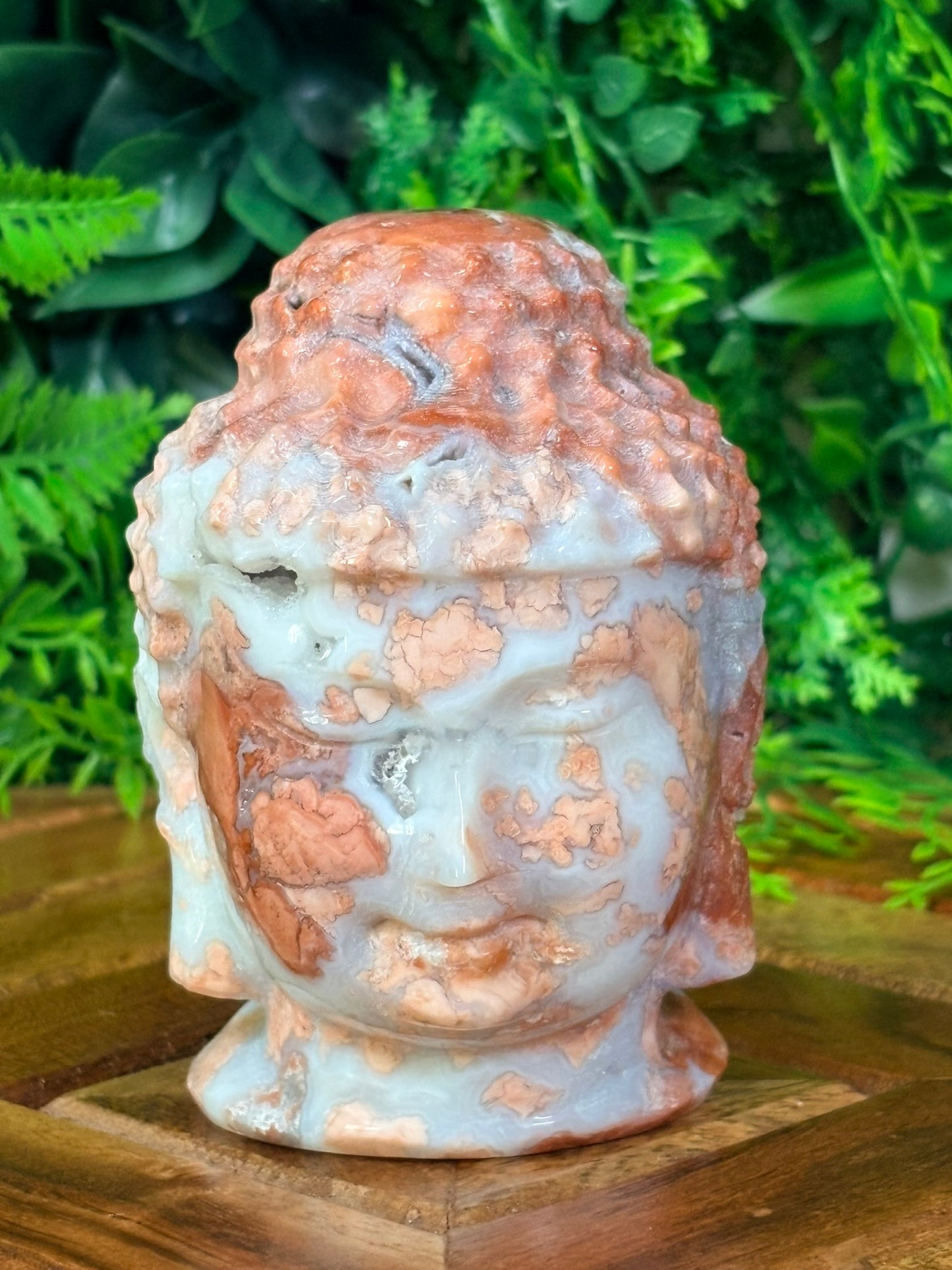 🌸 Pink Petal Agate Buddha Head | Gentle Awakening • Inner Bloom • Sacred Stillness