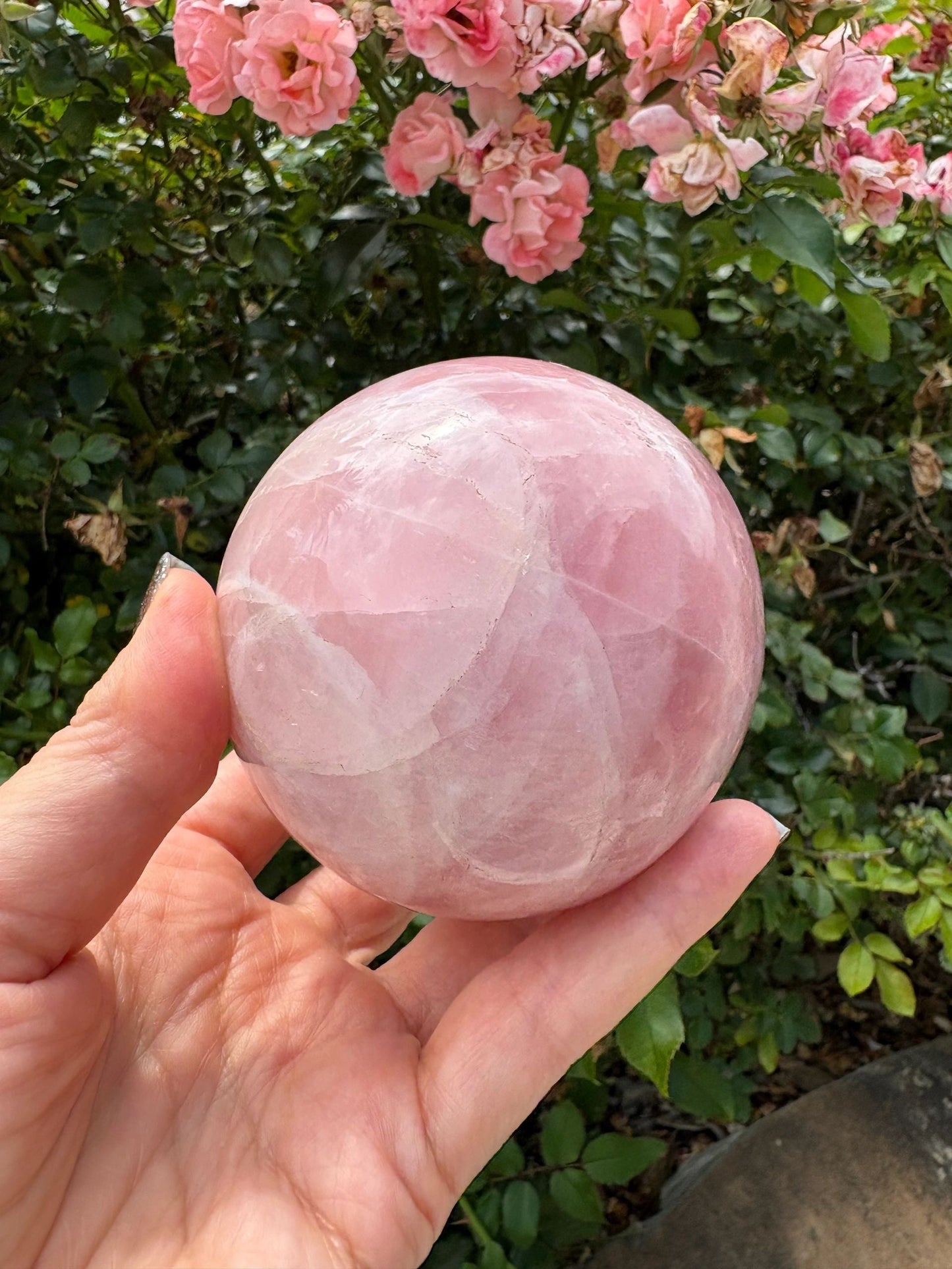 💗 Madagascar Rose Quartz Sphere – Love, Emotional Healing & Heart-Softening Energy | 1.49 lbs