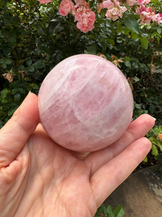 💗 Madagascar Rose Quartz Sphere – Love, Emotional Healing & Heart-Softening Energy | 1.49 lbs