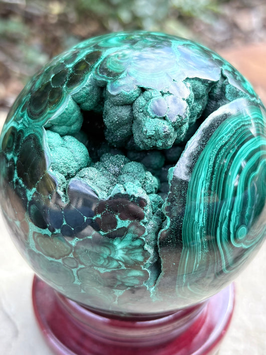 Collector-Grade Malachite Sphere with Natural Druzy Cavern & Ancient Power | Deep Protection | Earth-Born Truth