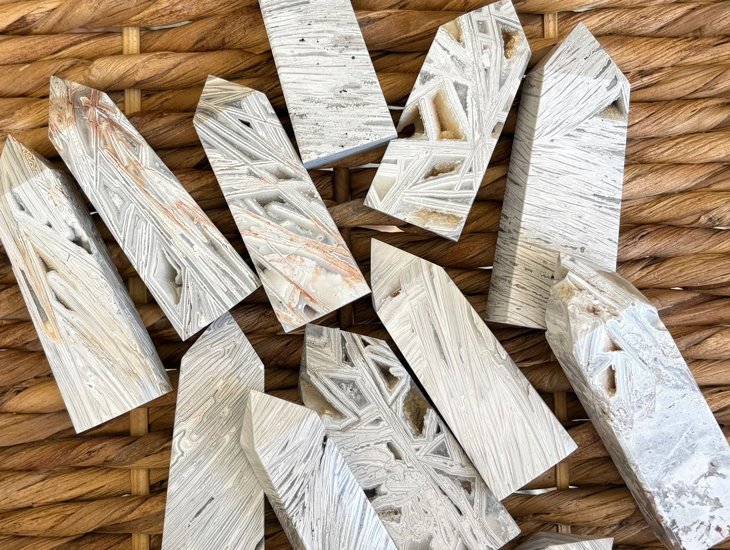 🤍 White Crazy Lace Agate Towers – Joy, Balance & Earthy Harmony | Choose Your Piece