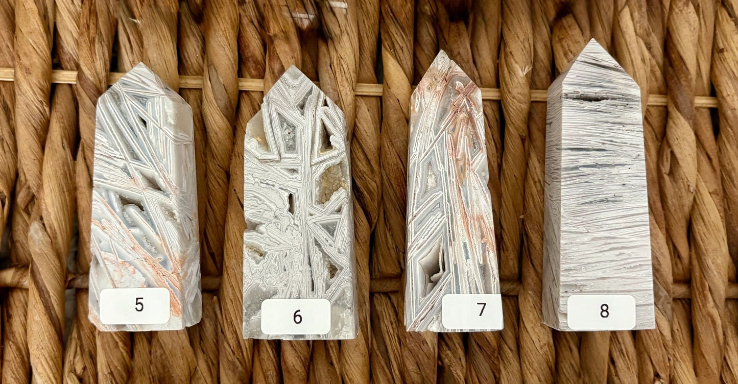 🤍 White Crazy Lace Agate Towers – Joy, Balance & Earthy Harmony | Choose Your Piece