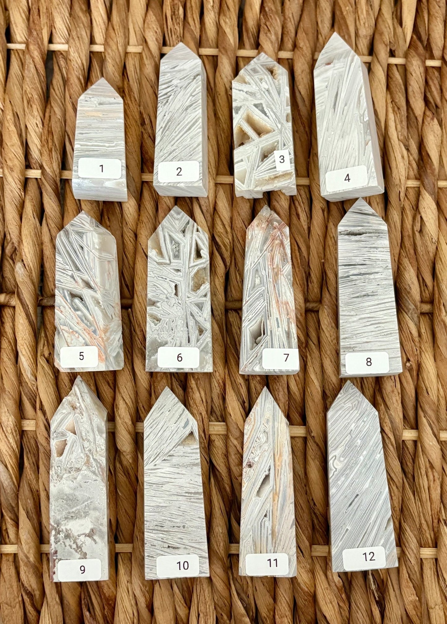 🤍 White Crazy Lace Agate Towers – Joy, Balance & Earthy Harmony | Choose Your Piece