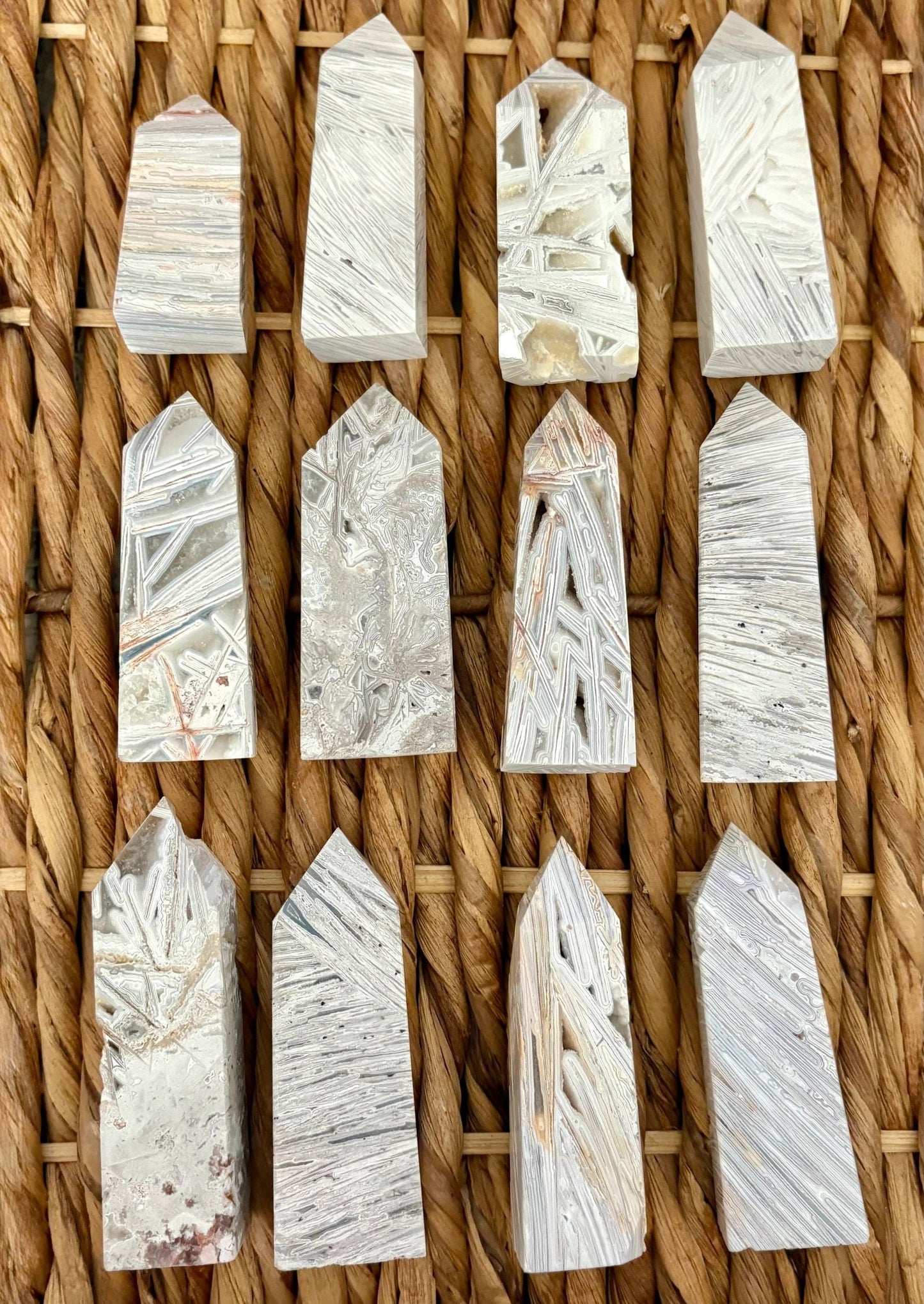 🤍 White Crazy Lace Agate Towers – Joy, Balance & Earthy Harmony | Choose Your Piece