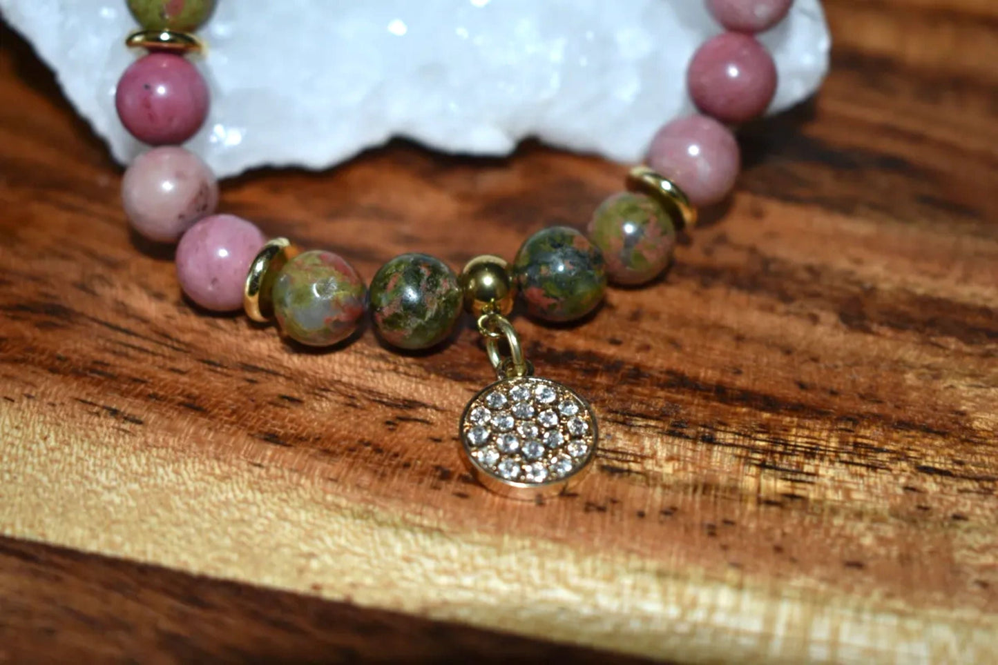 8mm Unakite & Rhodonite Crystal Bracelet – Emotional Healing • Heart Strength • Grounded Compassion