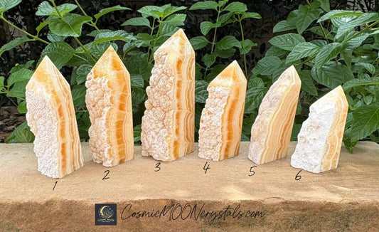 🍯 Yellow Calcite 5-Sided Raw Edge Tower – Confidence, Joy & Energy | Polished Point with Raw Edge