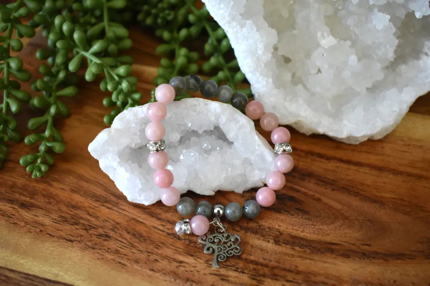 8mm Pink Opal & Labradorite Crystal Bracelet – Emotional Calm • Intuitive Strength • Heart-Centered Balance