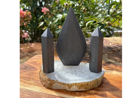 🔥 Unpolished Shungite Flame & Tower Set – Protection, Purification & Power Grounding