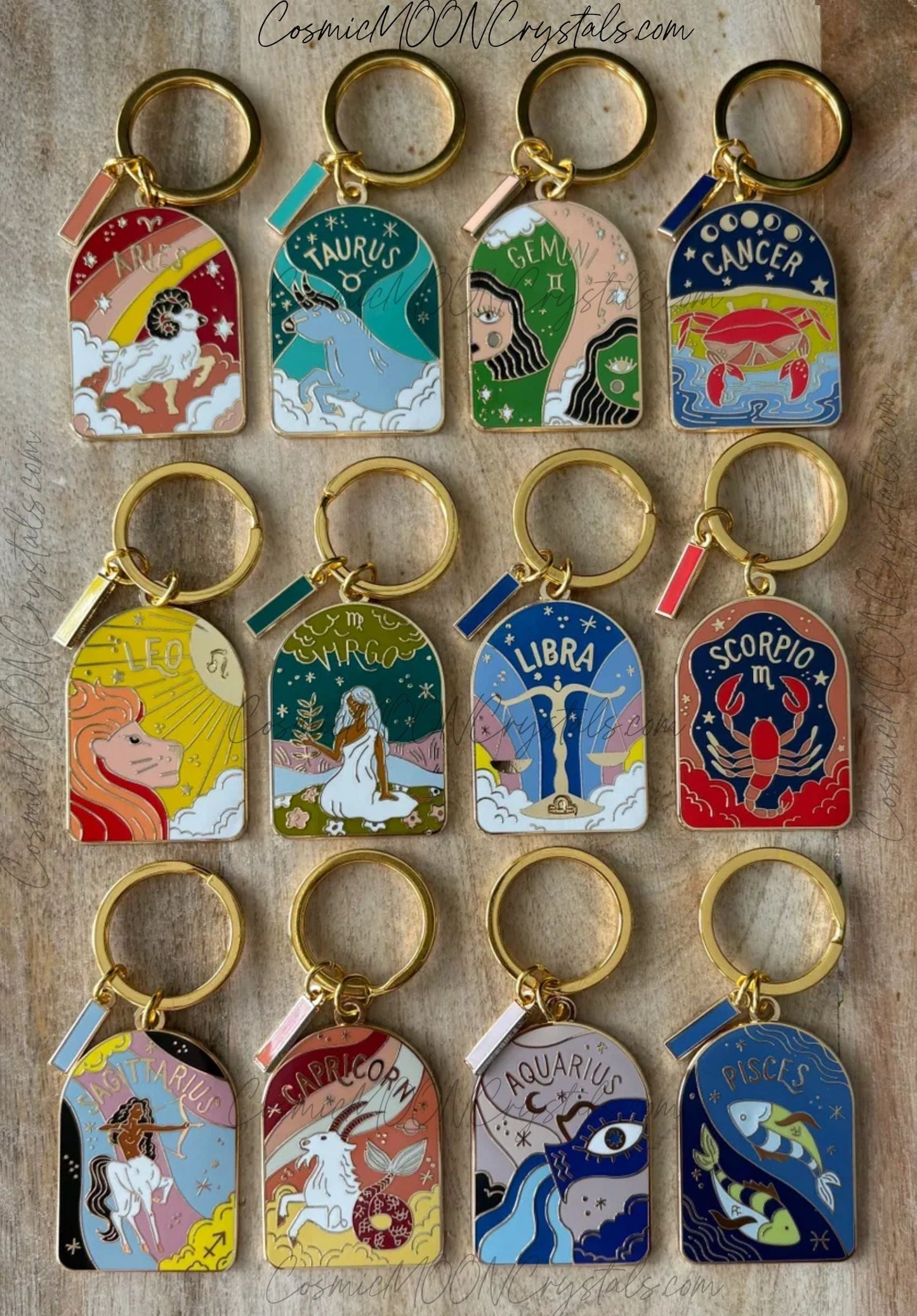 Zodiac Enamel Keychain – Choose Your Sign | Gold Arch Charm | Bright, Cosmic & Gift-Ready
