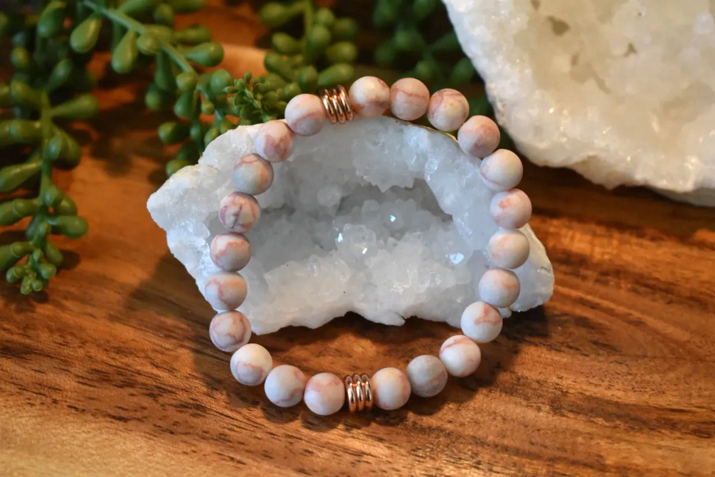 Matte Red Vein Jasper Bracelet with Copper Stainless Steel & Rose Gold Accents – 8mm