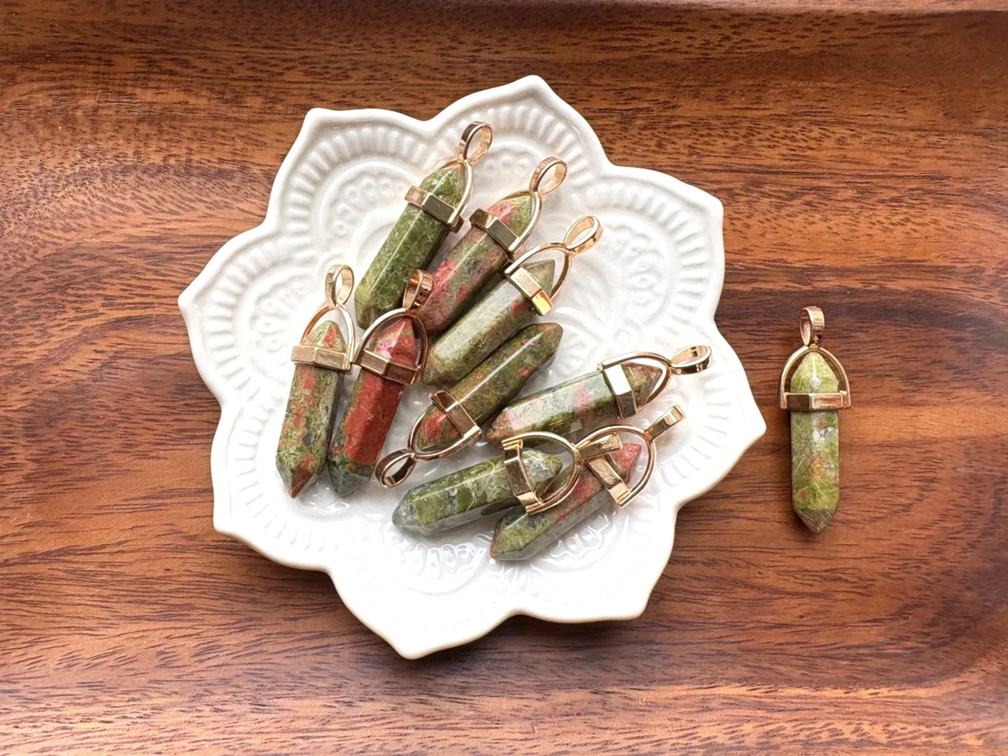 Polished Unakite Point Pendant – Gold Bail | Emotional Balance, Grounding & Heart Healing