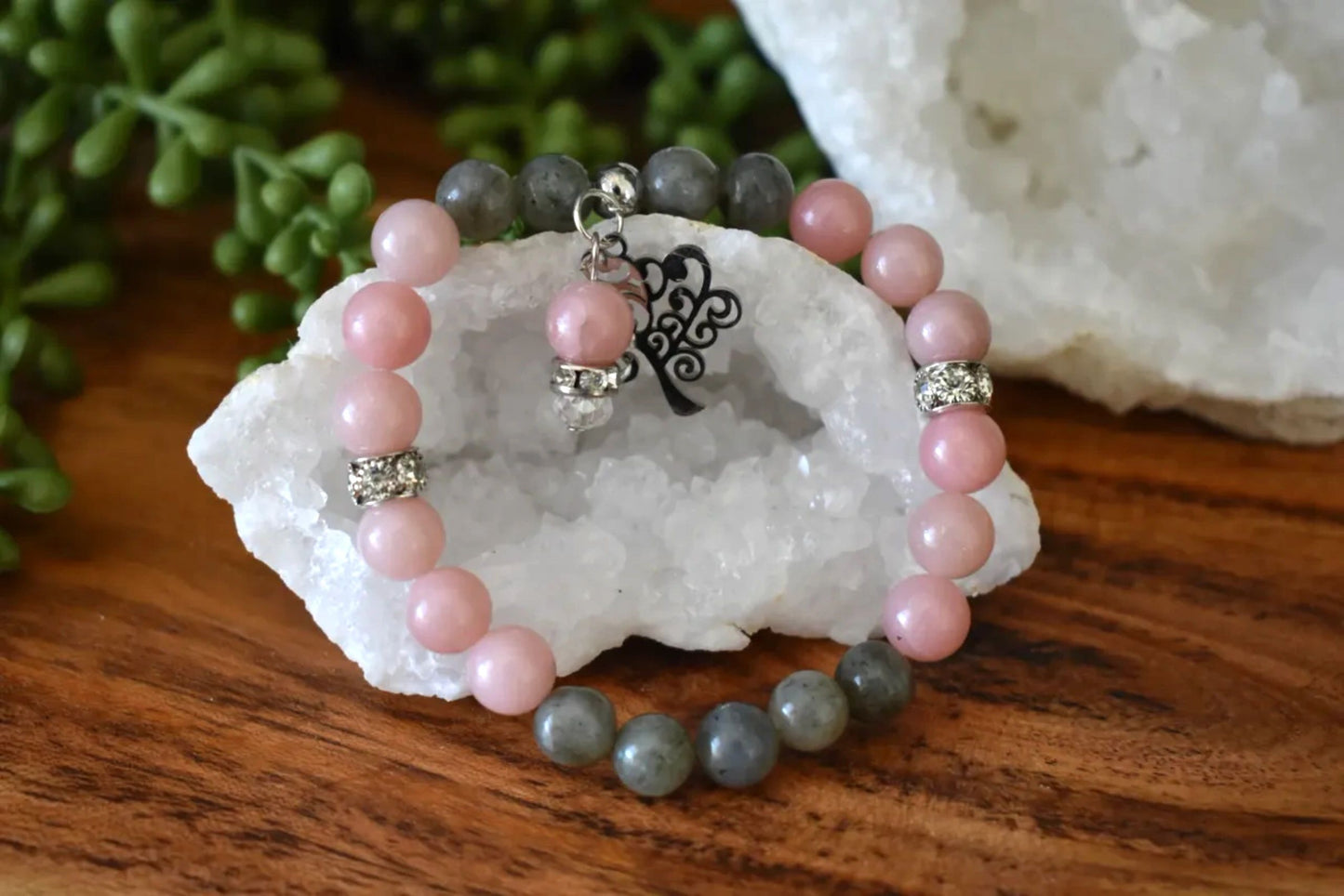 8mm Pink Opal & Labradorite Crystal Bracelet – Emotional Calm • Intuitive Strength • Heart-Centered Balance