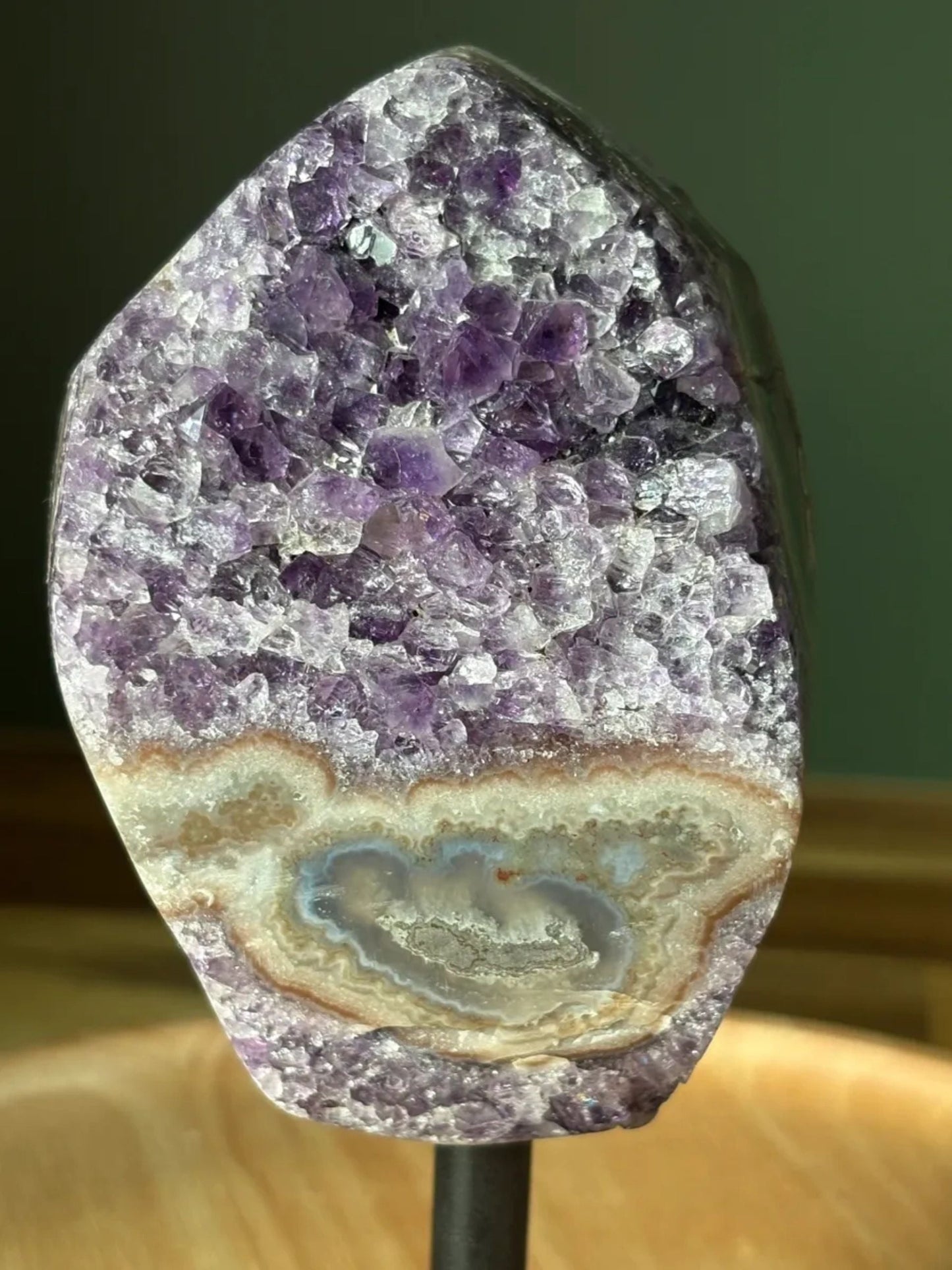 💜 Raw Amethyst & Banded Agate Freeform on Stand – Intuition, Protection & Earth Magic | 1.37 lbs