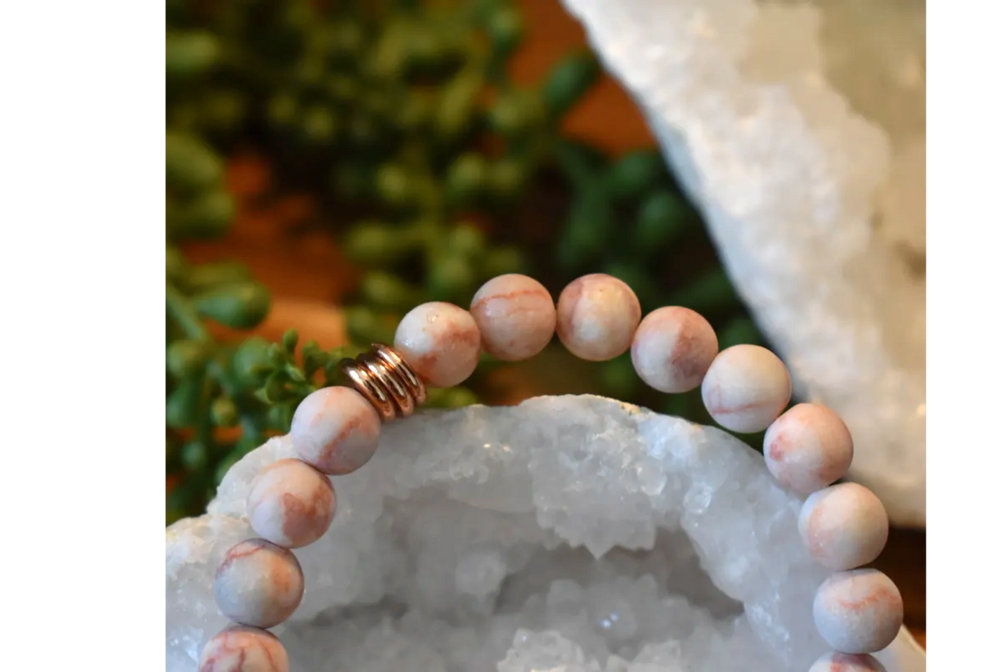 Matte Red Vein Jasper Bracelet with Copper Stainless Steel & Rose Gold Accents – 8mm