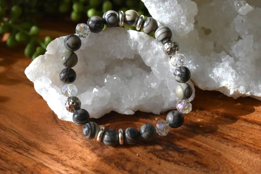 🖤 Chinese Picasso Jasper Crystal Bracelet – Balance • Grounding • Creative Flow