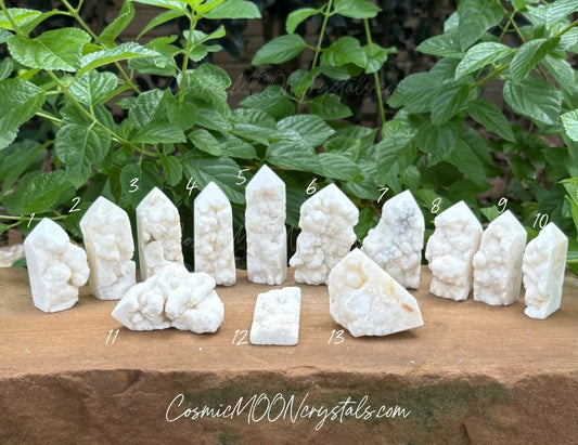 White Agate Raw Edge Crystal Tower – Polished Point with Raw Open Face Clarity | Protection | Grounding