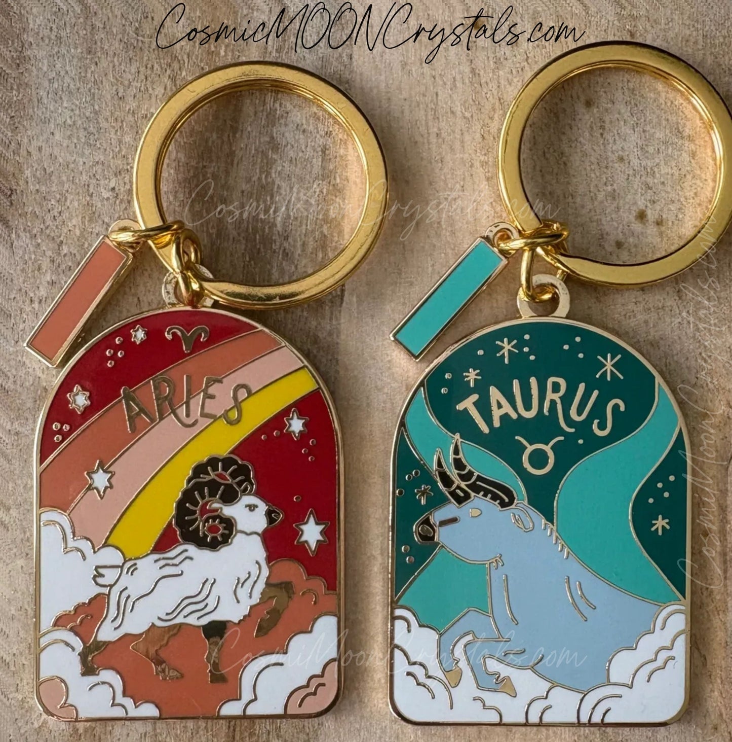 Zodiac Enamel Keychain – Choose Your Sign | Gold Arch Charm | Bright, Cosmic & Gift-Ready