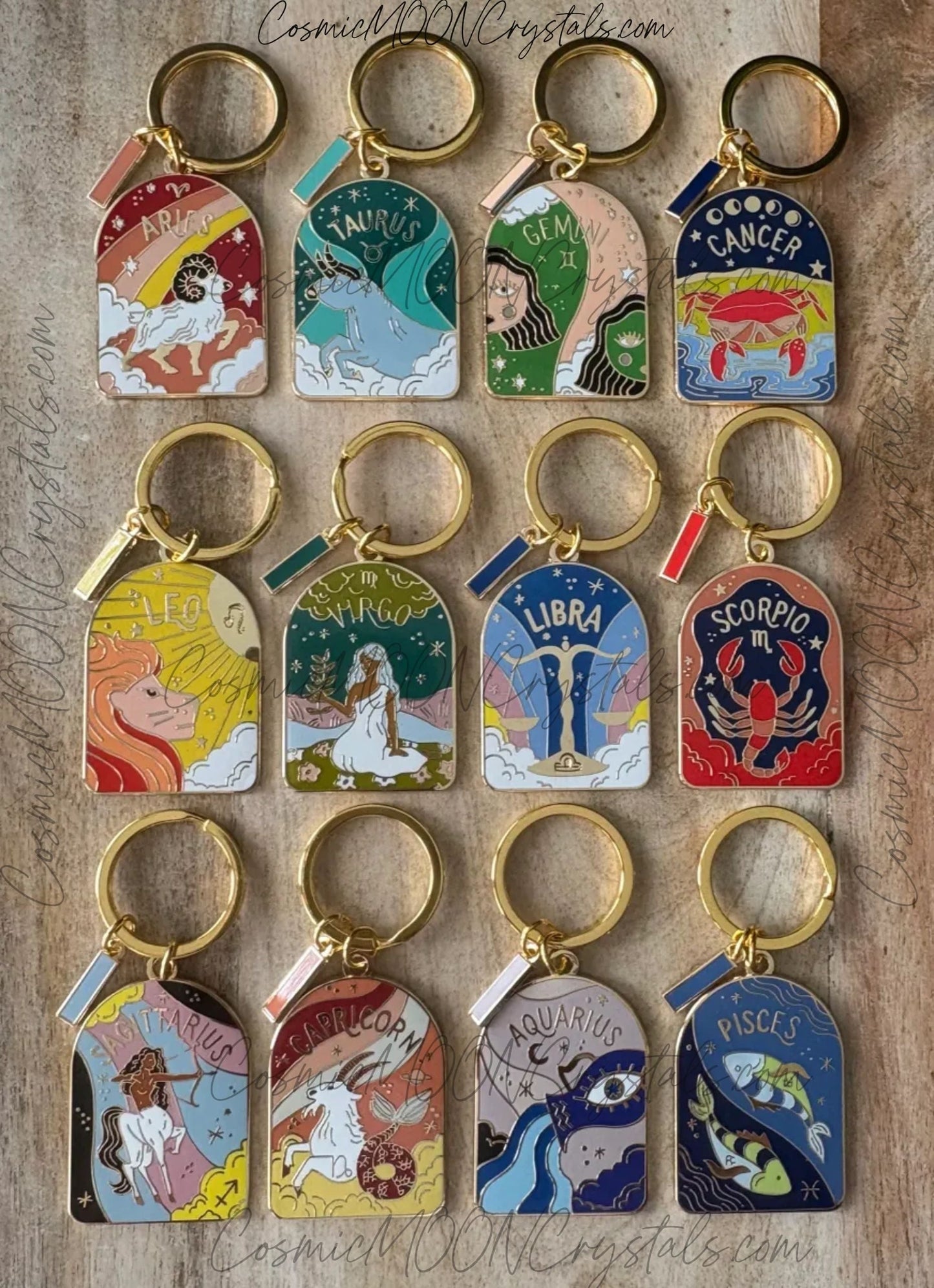Zodiac Enamel Keychain – Choose Your Sign | Gold Arch Charm | Bright, Cosmic & Gift-Ready