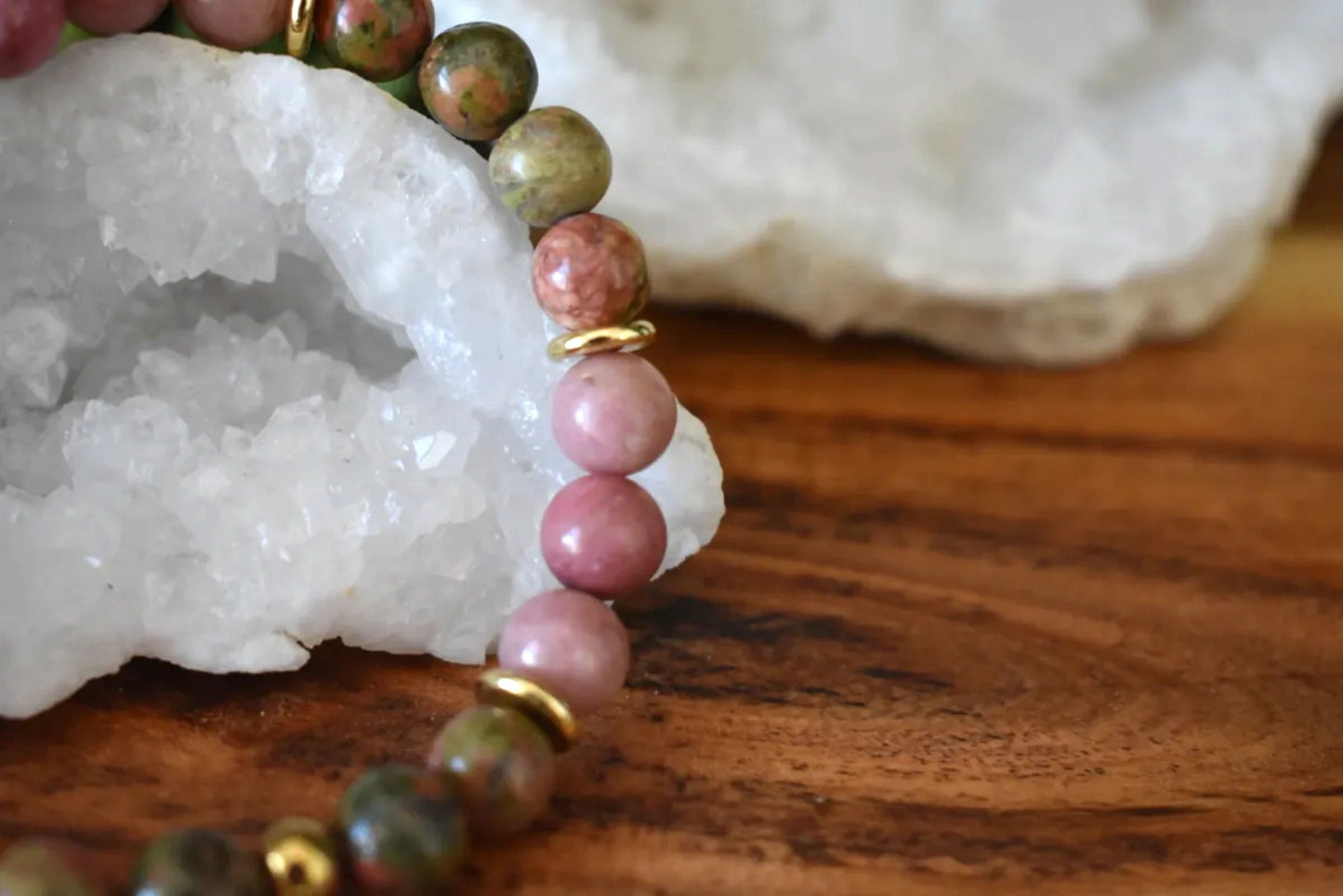 8mm Unakite & Rhodonite Crystal Bracelet – Emotional Healing • Heart Strength • Grounded Compassion