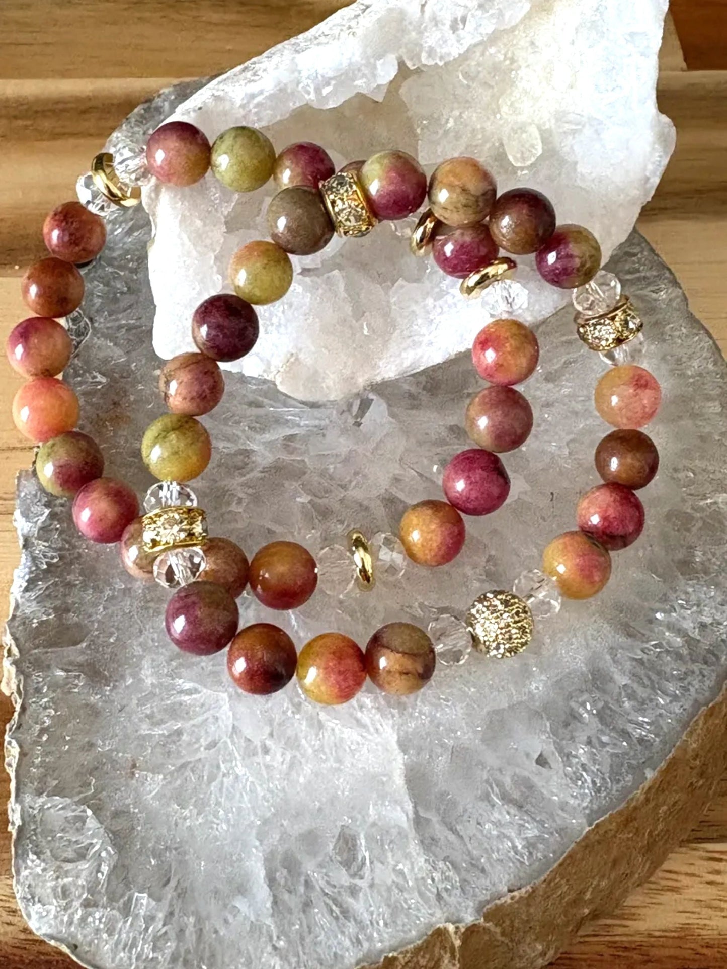 8mm Dyed Quartzite Crystal Bracelet Set – Uplifting Energy • Joyful Flow • Bold Feminine Power